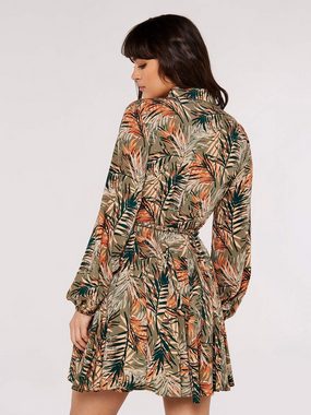 Apricot Klassische Bluse Tropical Leaves Belt Shirt Dress, mit Taillengürtel, mit tollem Druck