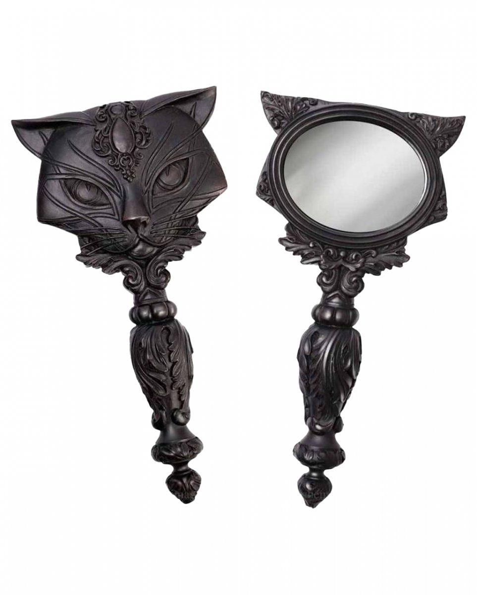 Horror-Shop Dekofigur Wicca Handspiegel mit heiliger schwarzer Katze 22