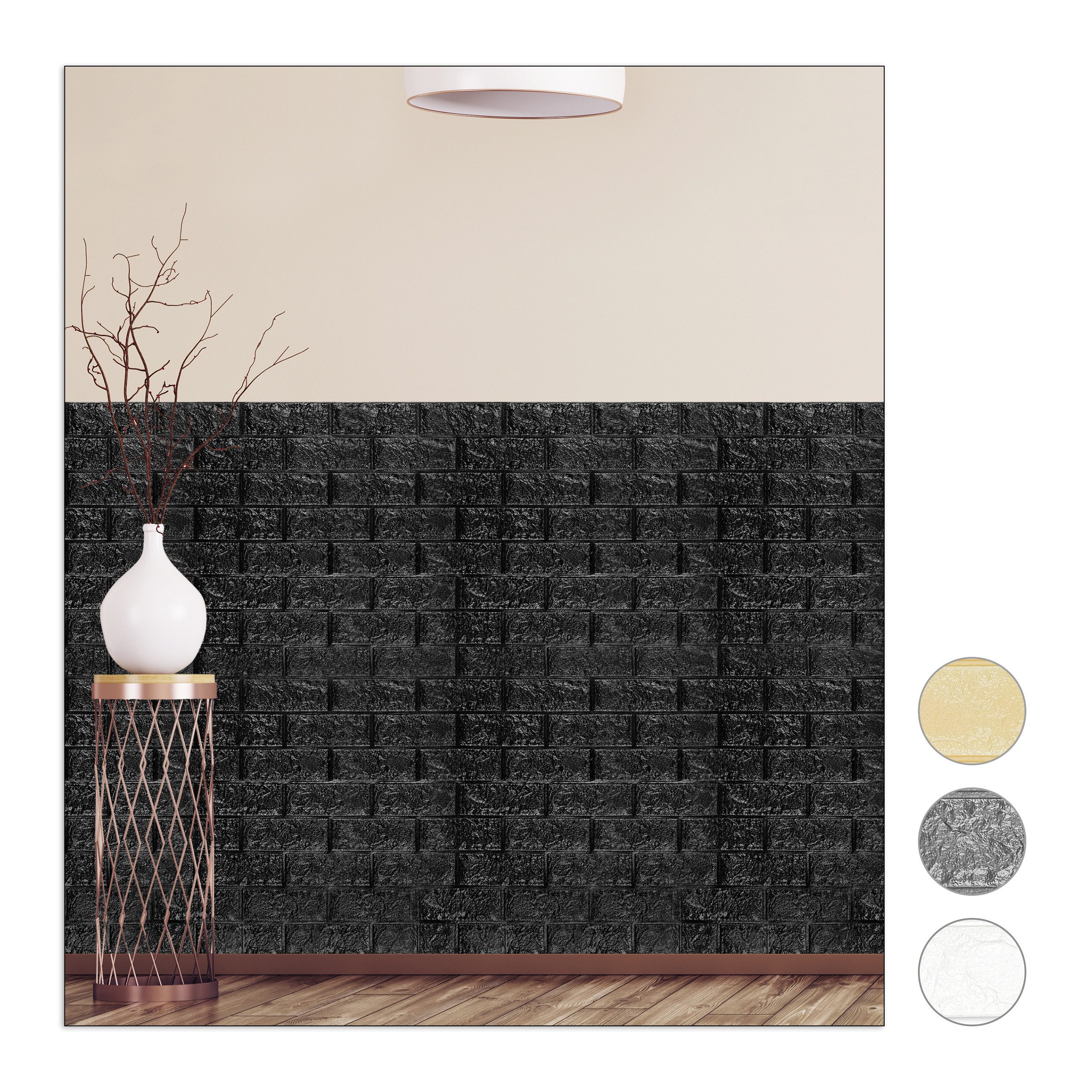 relaxdays Wandpaneel Wandpaneele selbstklebend im Set, BxL: 70x0.7 cm, 0.546 qm, (5-tlg) schwarz, 5er-Pack