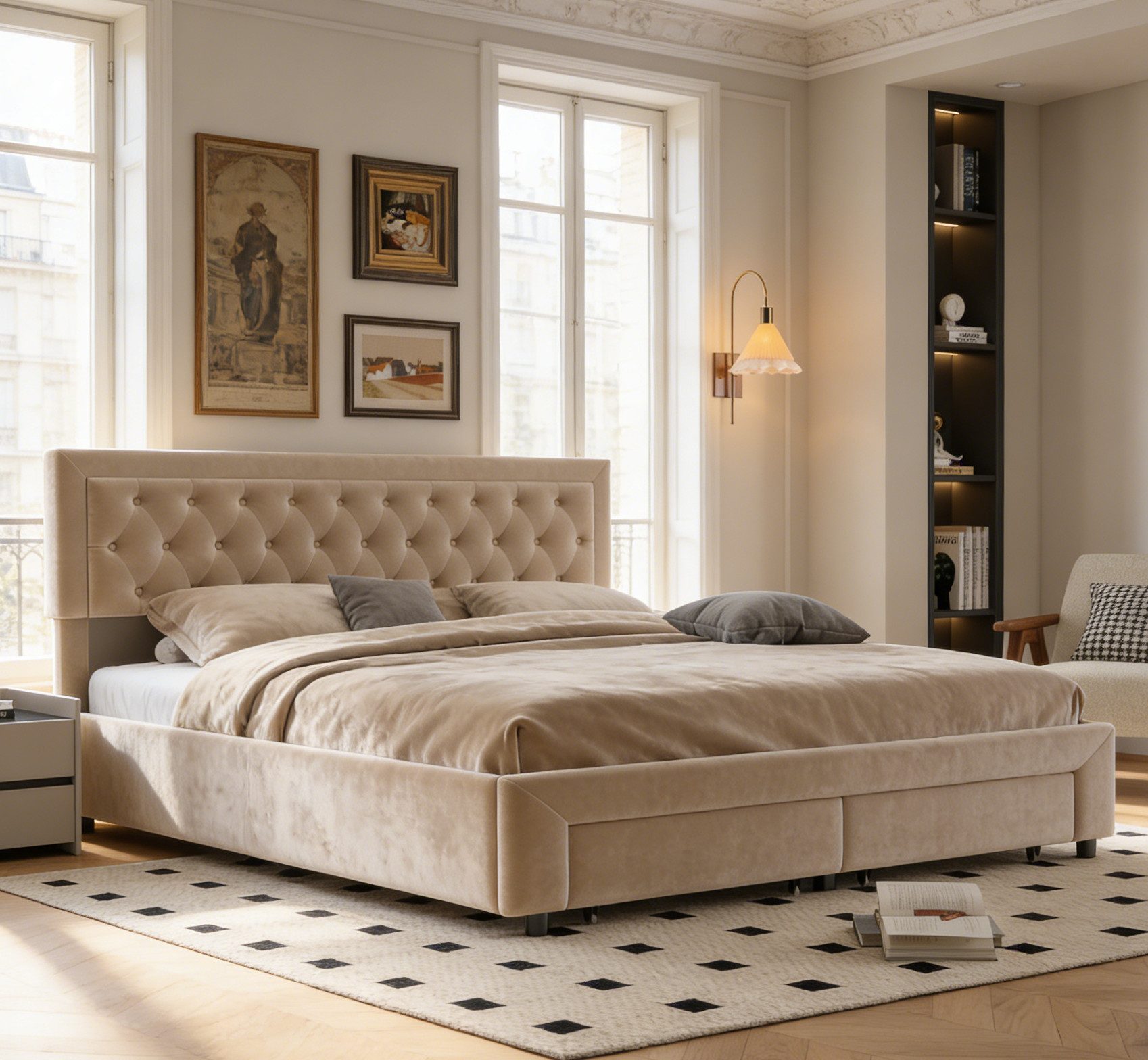 Furnishings Home Polsterbett Doppelbett 160x200 cm, Hydraulisch anhebbarer Stauraumbett (Mit Lattenrost, Samtmaterial Polsterbett), Modernes Jugendbett, Leises Design Bett, Max. Belastbarkeit 350 kg