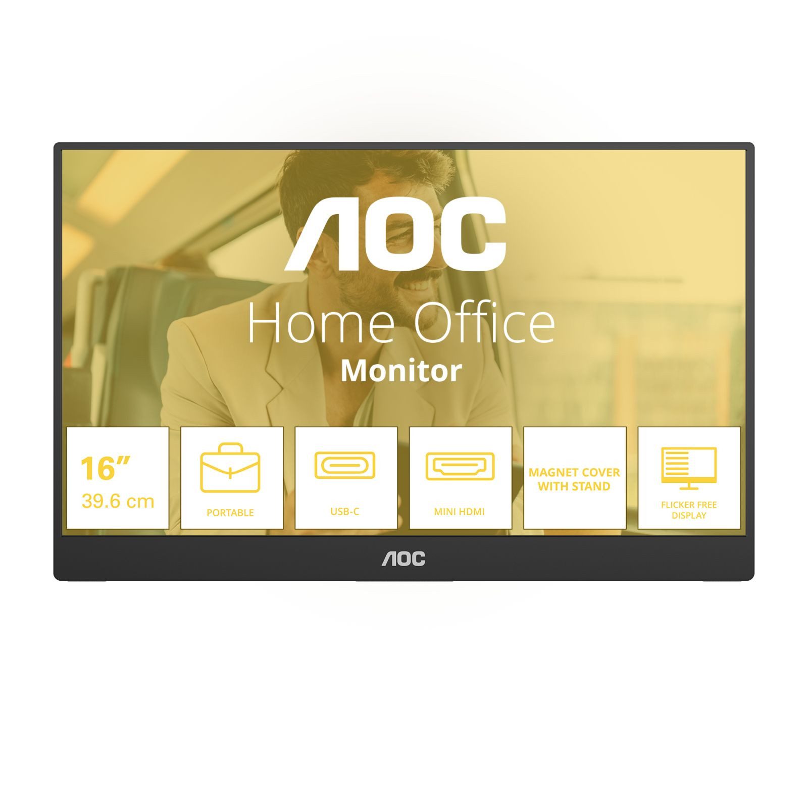 AOC 16T20E2 - 16 Zoll tragbarer (1920x1080, USB-C Anschluss, Mini HDMI,... TFT-Monitor (1920 x 1080 px, Full HD, 4 ms Reaktionszeit, IPS, Lautsprecher, Kopfhörerbuchse)