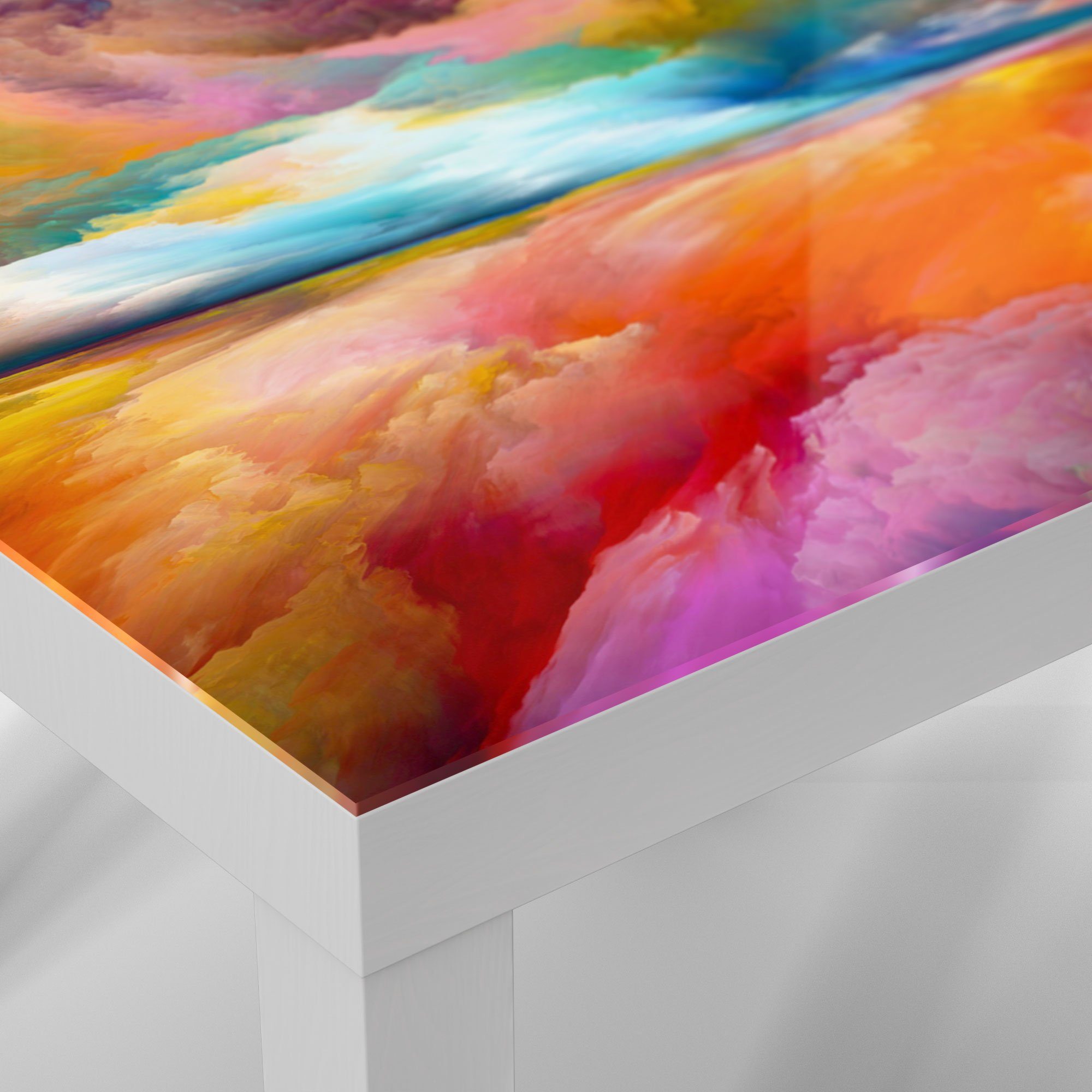 Farbwolken', 'Gespiegelte Beistelltisch Glas Glastisch Couchtisch modern DEQORI Weiß