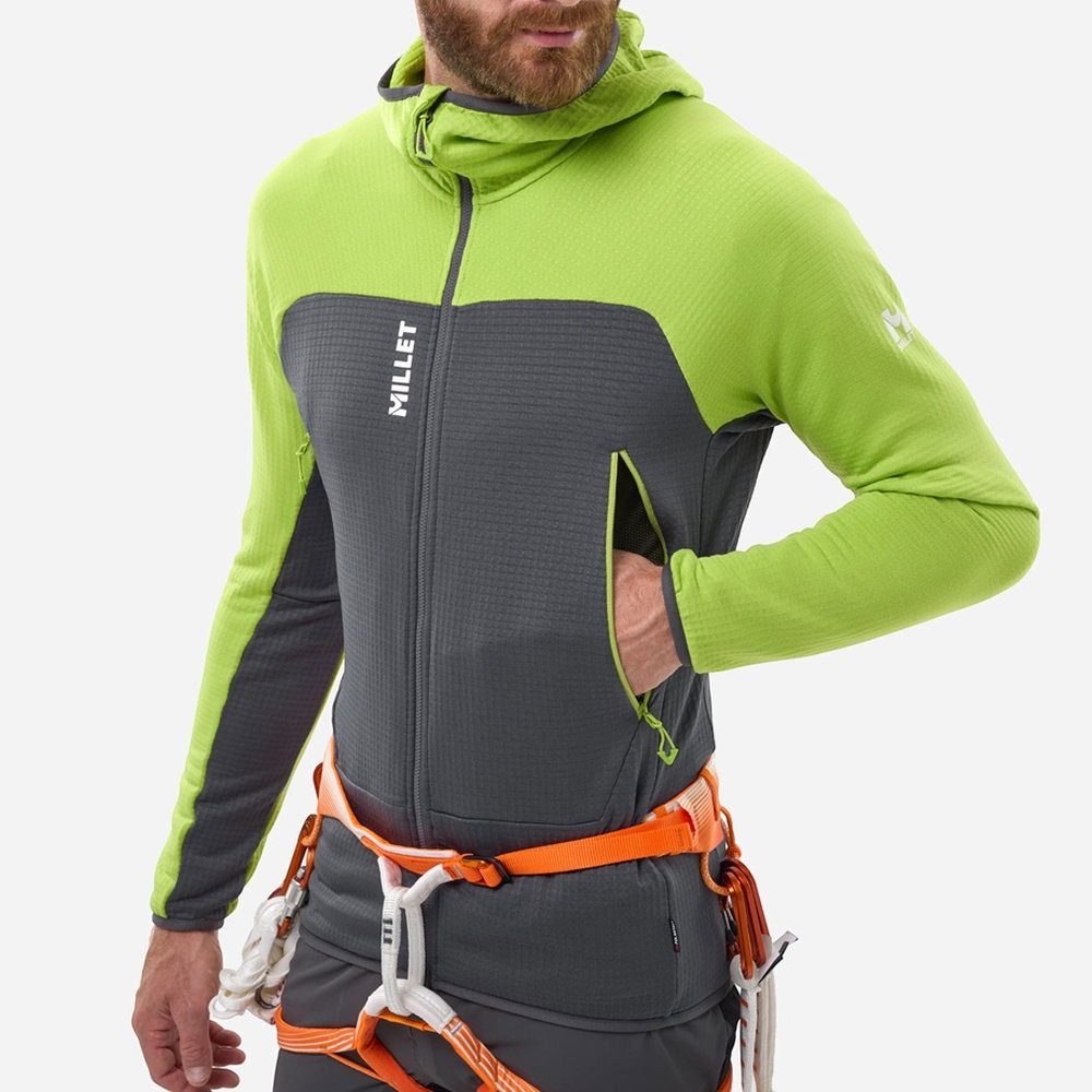 Millet Fleecejacke Fusion Grid Hoodie (Polartec, atmungsaktiv) grau/lime Herren