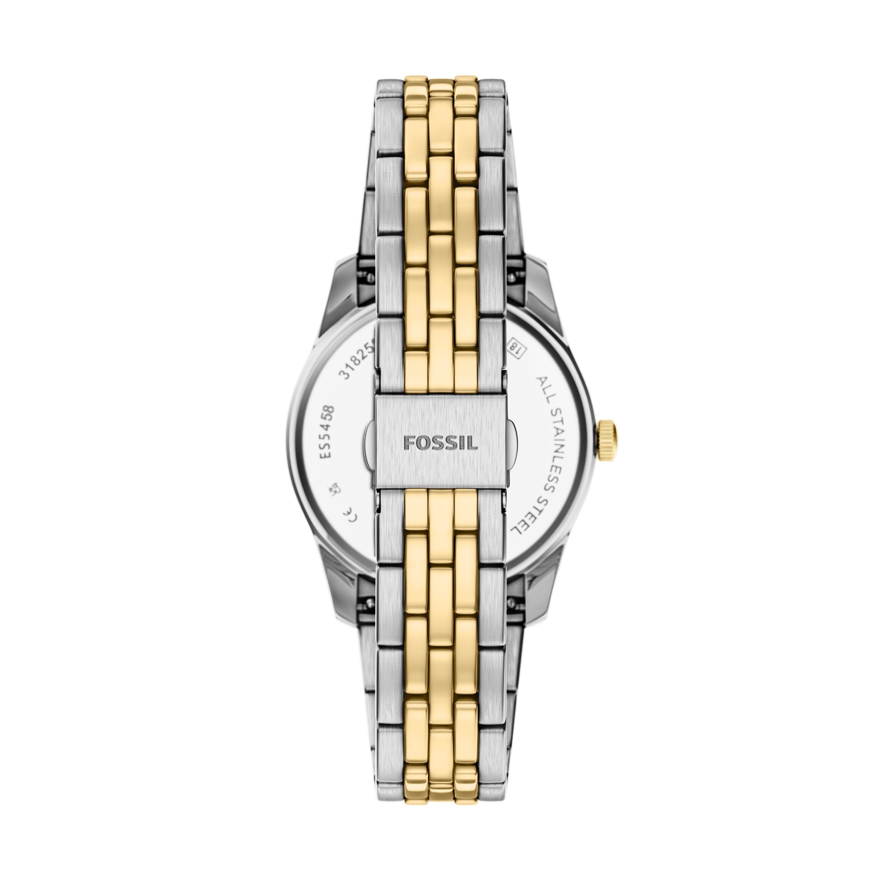 Fossil Quarzuhr Scarlette ES5458, Armbanduhr, Damenuhr, Edelstahlarmband, analog, Tag, Wochentag