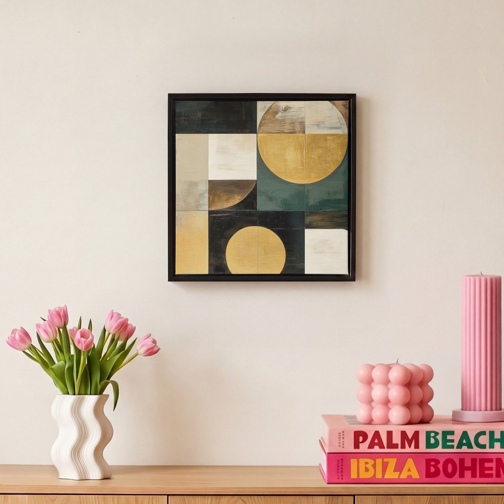 OneMillionCanvasses® Leinwandbild mit Rahmen - Abstrakt - Gold - Bronze - Formen - Geometrisch, Fotodruck (1 St), Leinwand Bilder Klein, Wand Dekoration Aesthet – Bild 4 von 5