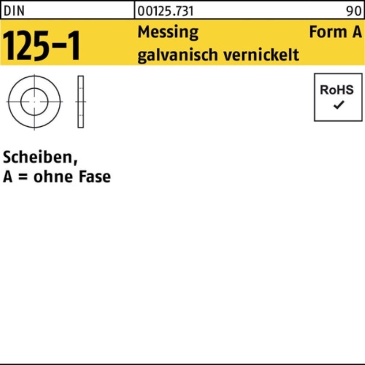 Pack Unterlegscheibe Reyher 3,2x7x0,5 A Messing Unterlegscheibe 125-1 1000er vernic galv. DIN