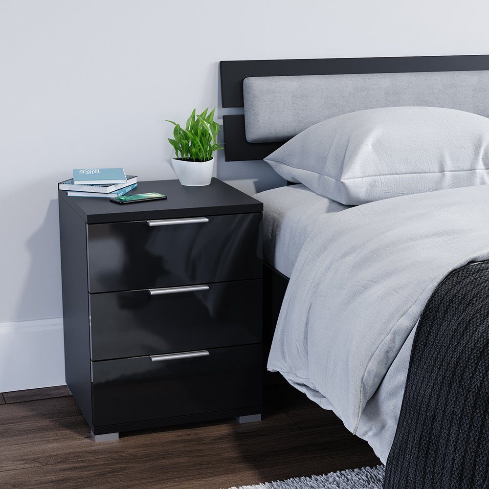 Vicco Nachtschrank Florenz, Schwarz Hochglanz, 46 x 60 cm 2er Set (2-St)