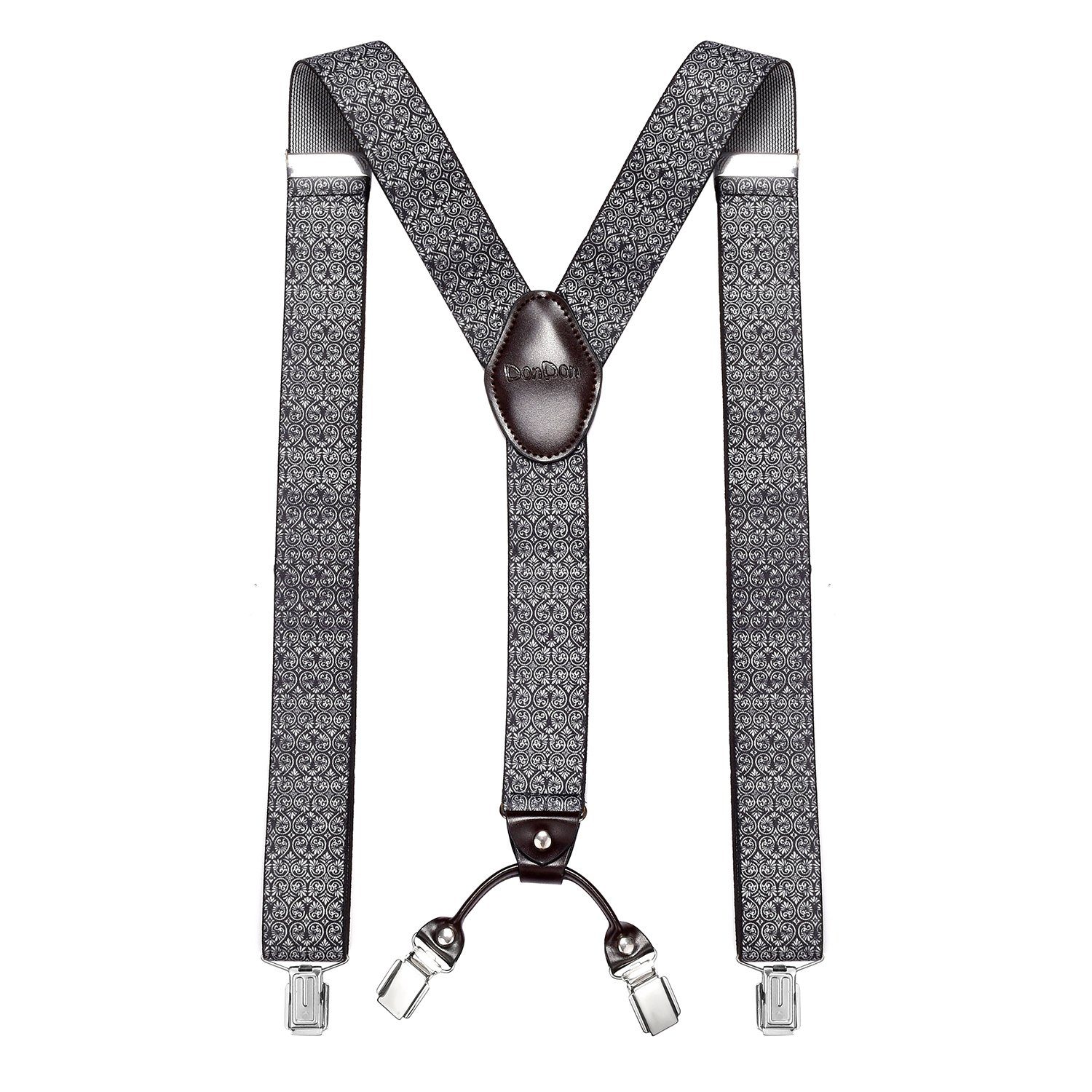 DonDon Hosenträger für Herren 3,5 cm breit 4 Clips mit braunem Leder längenverstellbar (1-St) Y-Form, verstellbar mit Clipverschluß, elastisch