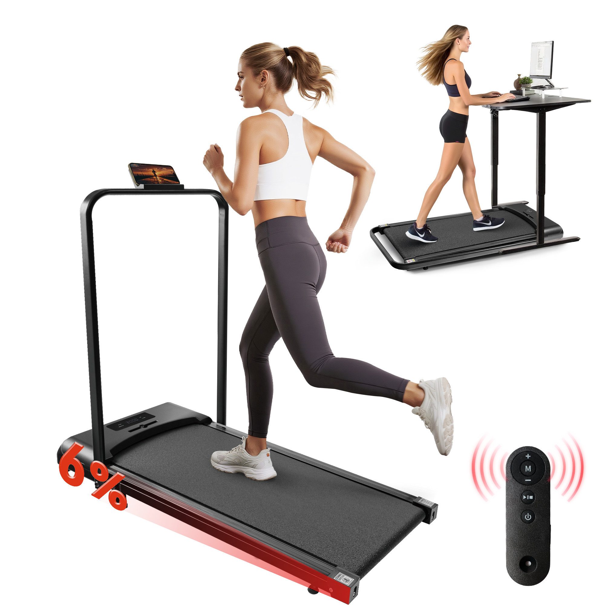 Nettlife Laufband klappbar Zuhause Leise Treadmill LED Anzeige Fembedienung Walking Pad (Mit Armlehnen), LED-Anzeige