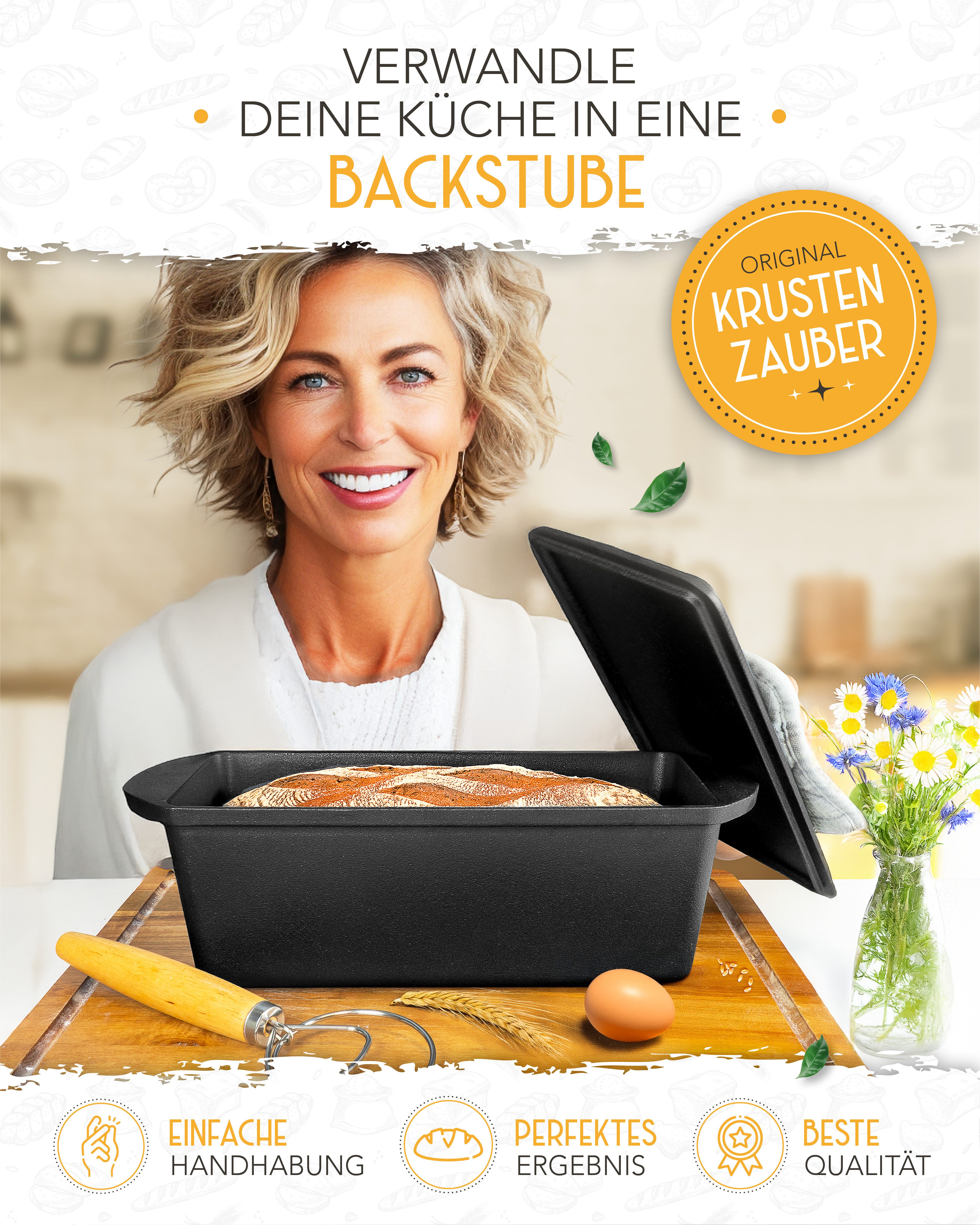 Krustenzauber Kasserolle Gusseisen Topf als Kochtopf, Schmortopf oder Brotbackform – Bild 2 von 5