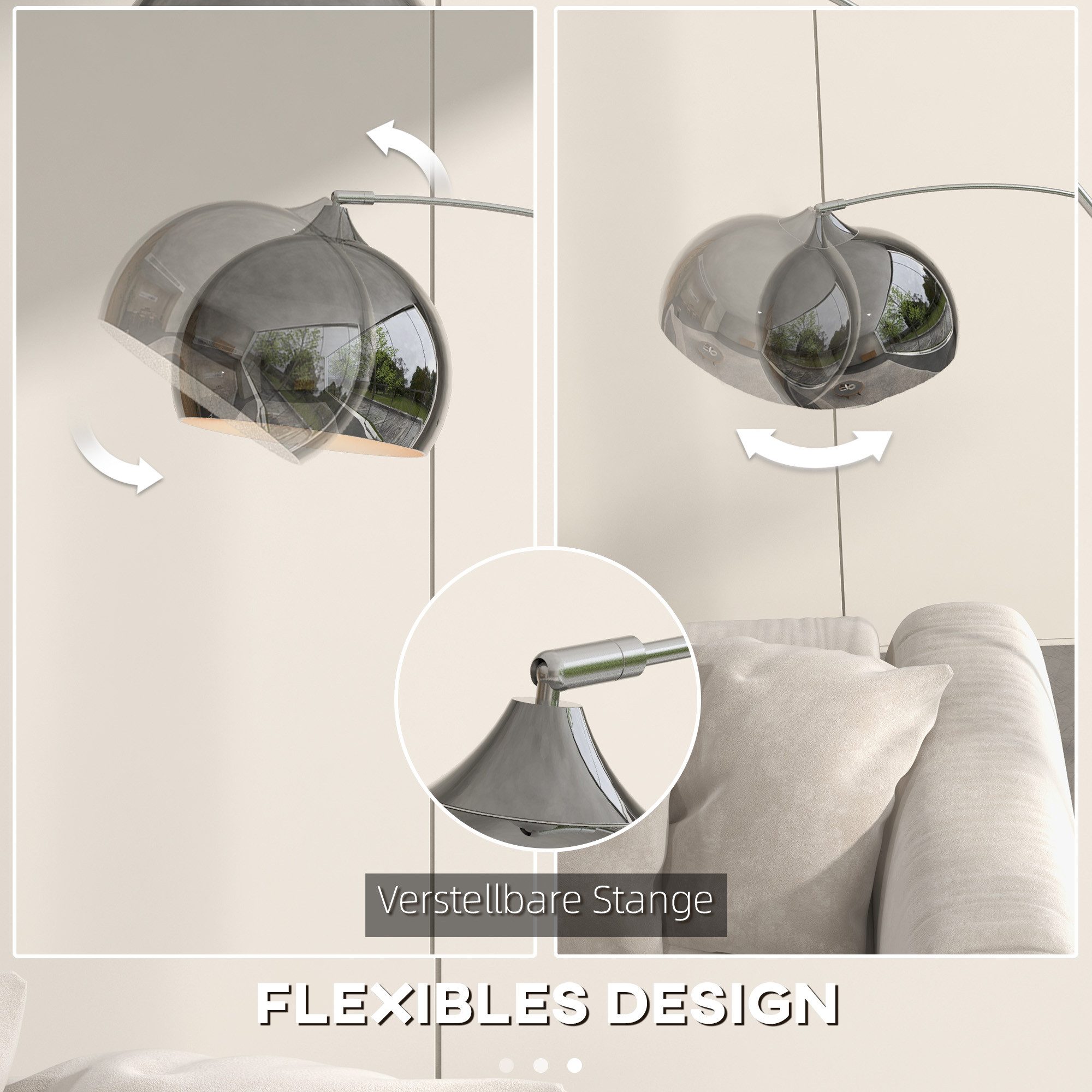 furnicato Stehlampe Bogenleuchte 170-180cm Silber/Schwarz – Bild 4 von 5