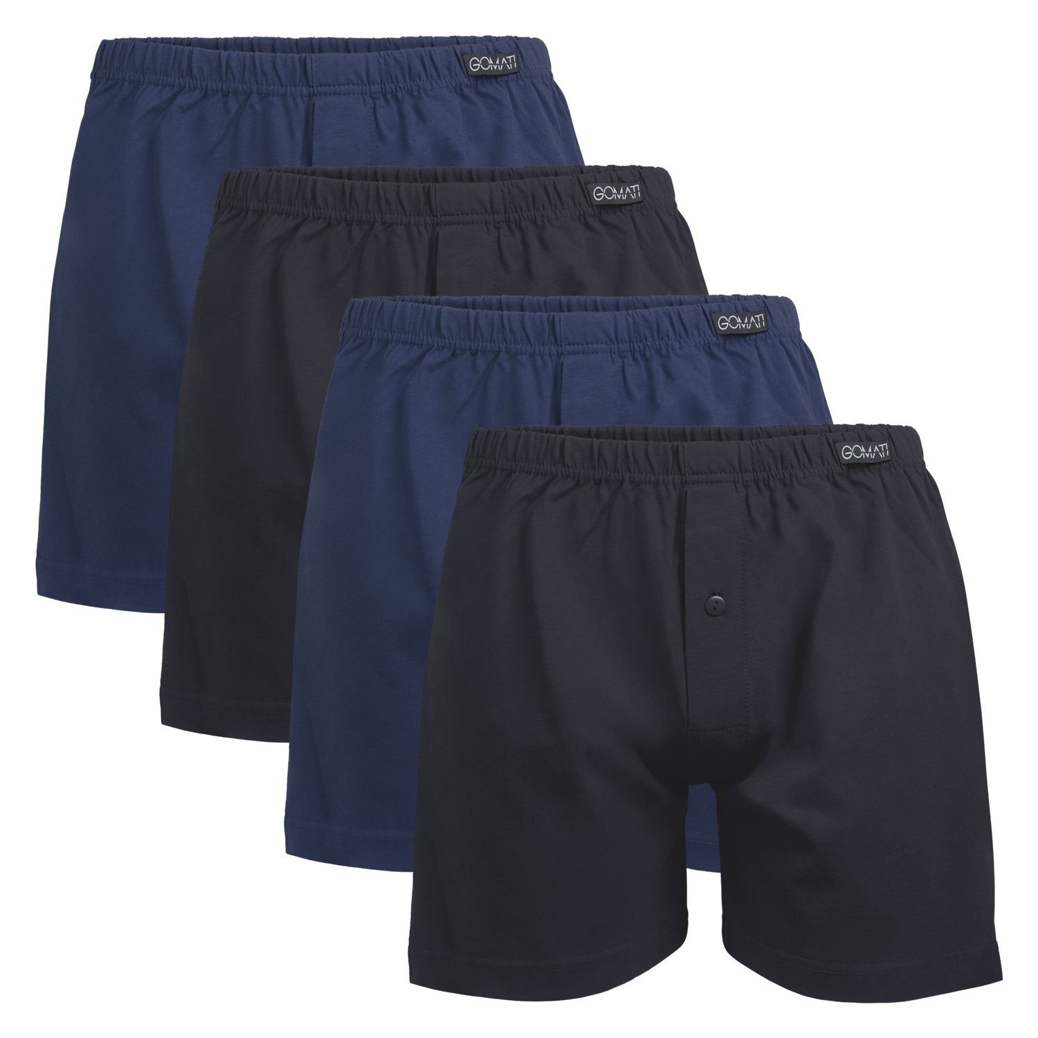 Gomati Boxershorts Herren Jersey Boxershorts Stretch Shorts aus Baumwolle (4er Pack) Mix (2x Schwarz + 2x Deep Navy)