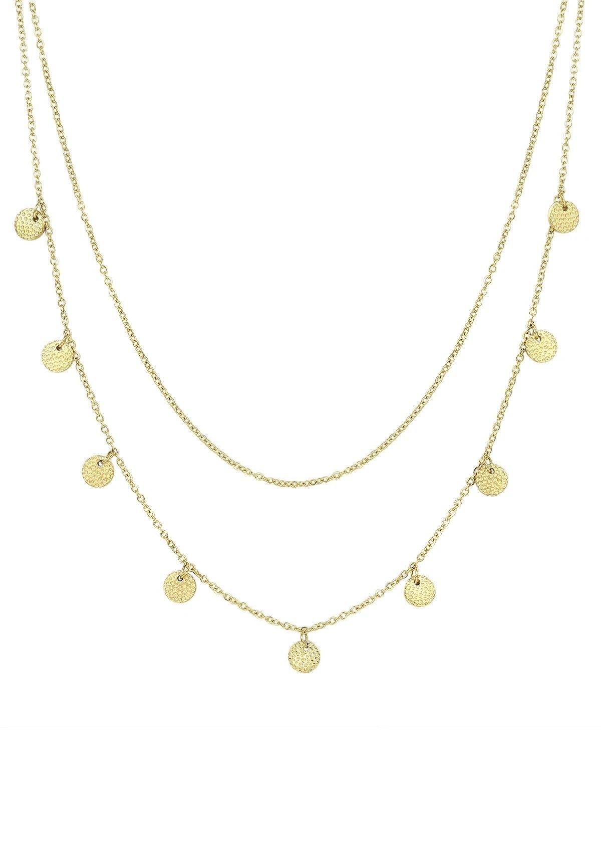 HEY HAPPINESS Edelstahlkette Damen mehrreihig, Layer Kette Kreis 18K Roségold vergoldet Halskette Plättchen Doppelreihig, wasserfest mehr