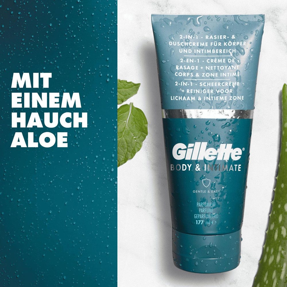 Gillette Rasiercreme Body & Intimate 2in1 Rasier- und Duschcreme (177 ml), für Körper- & Intimrasur