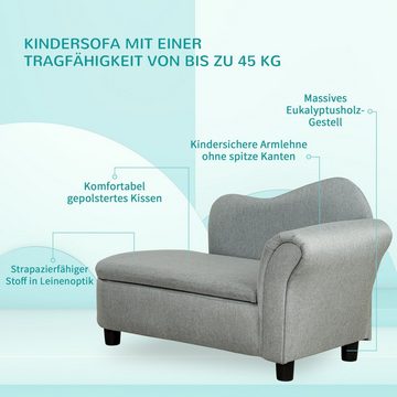 HOMCOM Sessel Kindermöbel, Kinderstuhl, Leinenoptik, Massivholz, Hellgrau (Kindercouch, 1-St., Chaiselongue für Kinder 1.5-3 Jahre), 80L x 40B x 49H cm