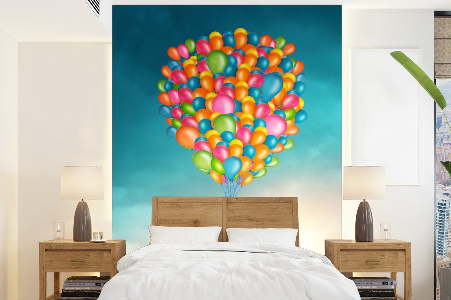 MuchoWow Fototapete Elefant - Luftballons - Farben, Matt, bedruckt, (4 St), Montagefertig Vinyl Tapete für Wohnzimmer, Wandtapete