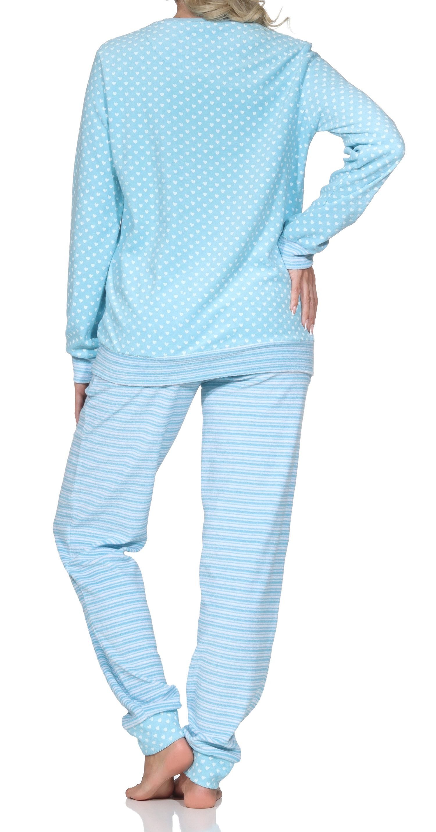 Normann Pyjama Normann Damen Frottee Pyjama mit Bündchen in Tupfen- und Ringeldesign – Bild 2 von 3