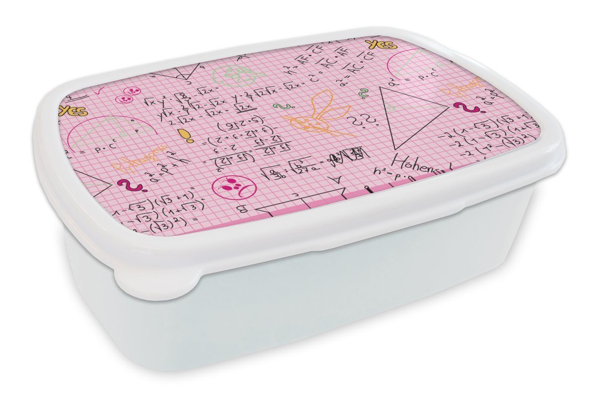 MuchoWow Lunchbox Mathematik - Kritzelei - Geometrie - Regenbogen - Muster, Kunststoff, (2-tlg), Brotbox für Kinder und Erwachsene, Brotdose, für Jungs und Mädchen weiß