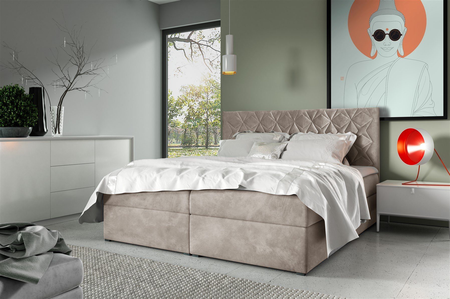 Fun Möbel Boxbett Schlafzimmerbett LAZARO Nr.7 Überlänge in Stoff Fresh (inkl. Bettkästen, inkl. Kaltschaumtopper), eingebautes Liftsystem für Bettkästen