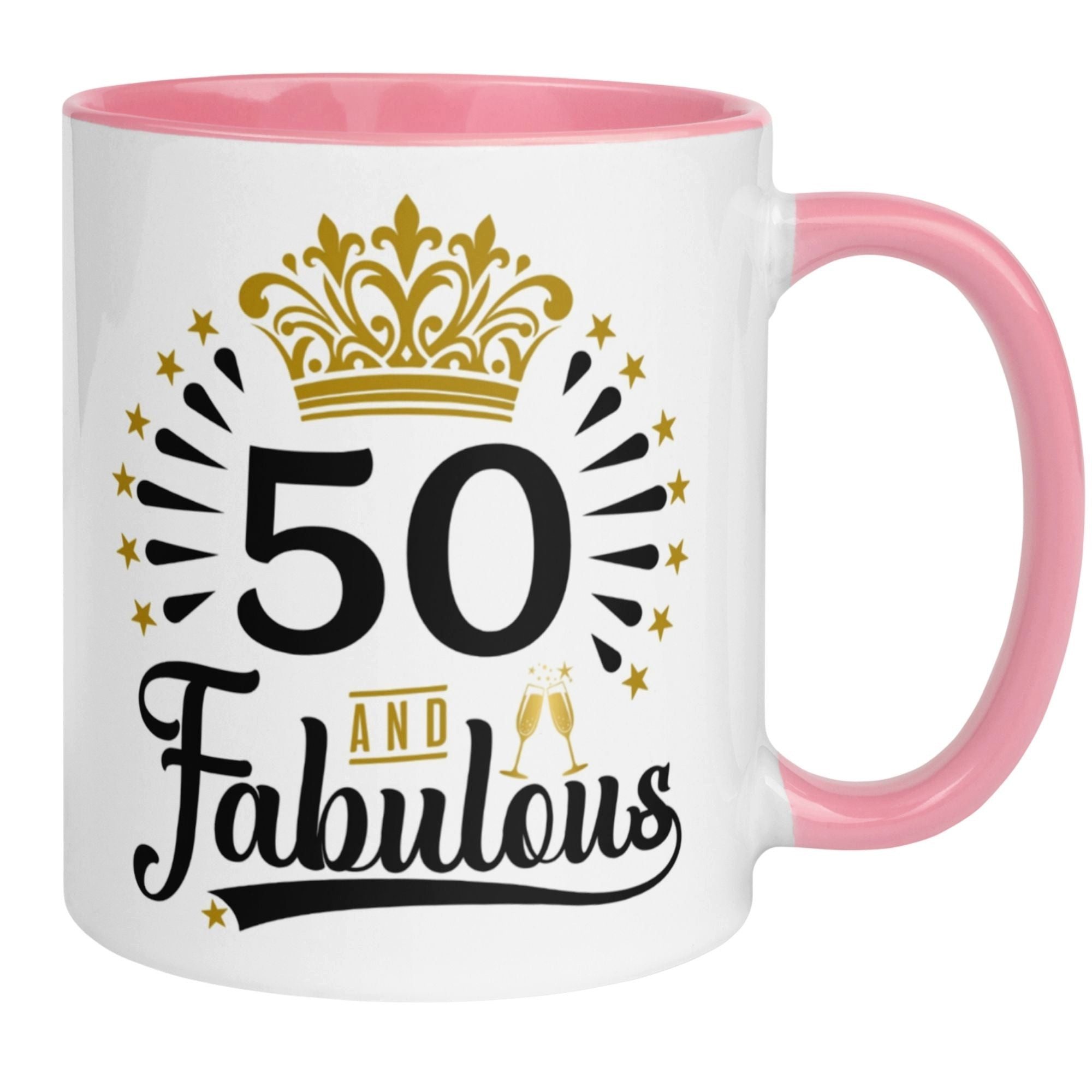 Momentals Tasse 50 Geburtstag Frau – „50 and Fabulous“ – Geburtstagsgeschenk Frauen, Gratis Versand · Links-&Rechtshänder · Spülmaschinenfest