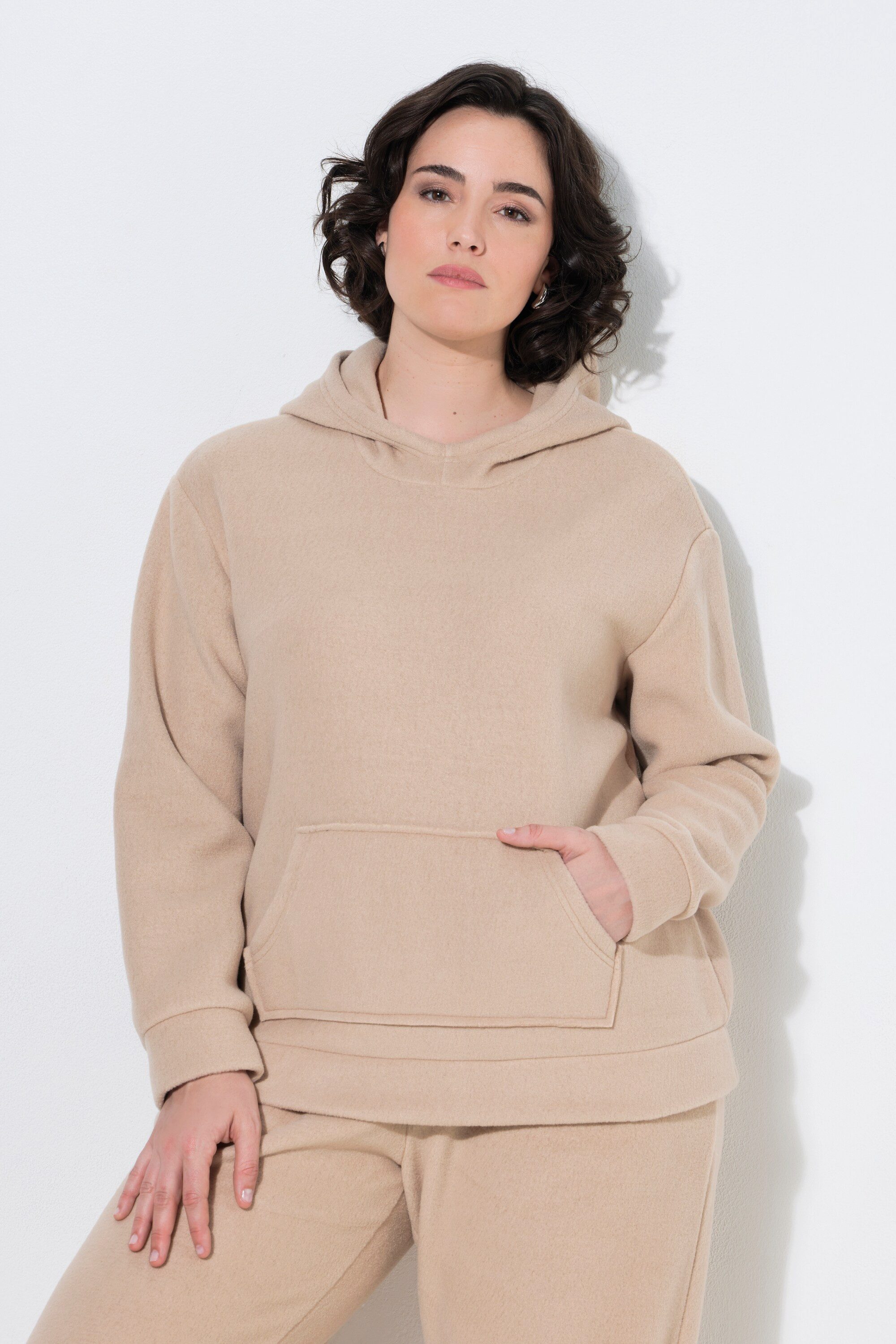 Ulla Popken Sweatshirt Fleece-Hoodie Kapuze Kängurutasche Langarm
