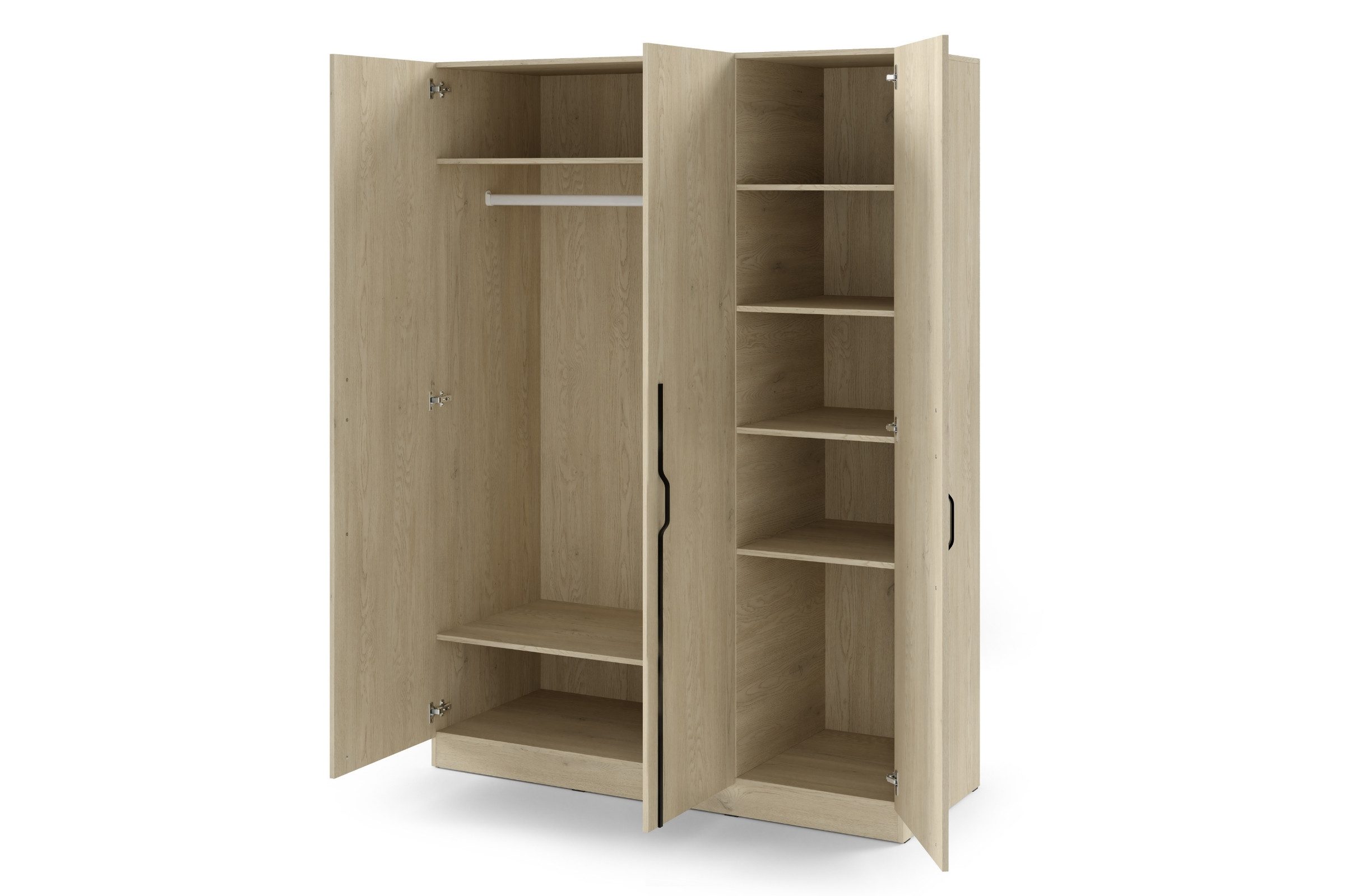 Deine Möbel 24 Kleiderschrank BRISSO BR2 3-türiger Drehtürenschrank, 150 cm breit, mit Metallgriffen (Set, 1-St., ideal für Schlafzimmer & Ankleidezimmer) in Platingrau matt, Kaschmir matt, Eiche Cremona