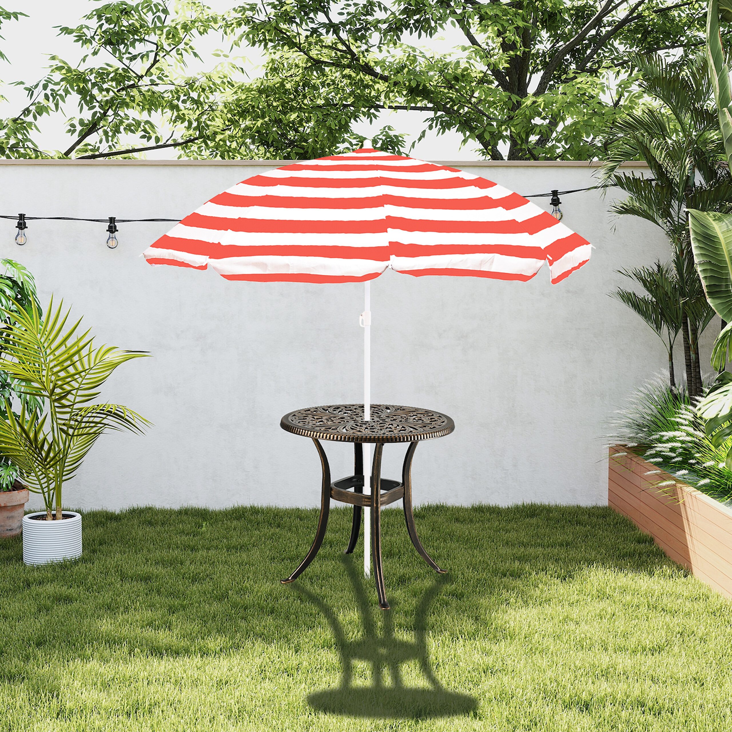 relaxdays Gartentisch Runder Gartentisch mit Schirmloch, Schwarz-Bronze