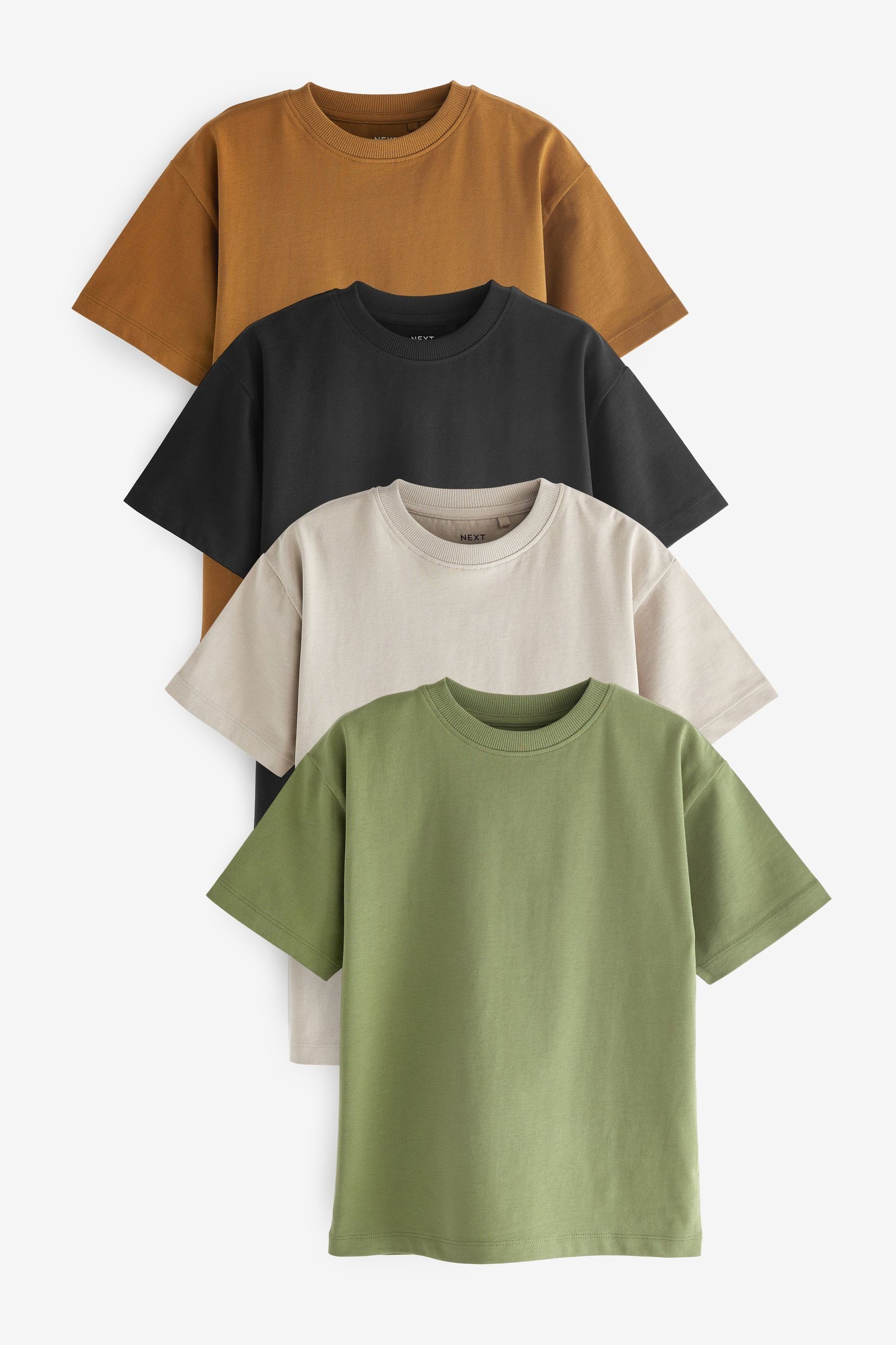 Next T-Shirt Relaxed Fit T-Shirts im 4er-Pack (4-tlg) Tan Brown/Khaki Green