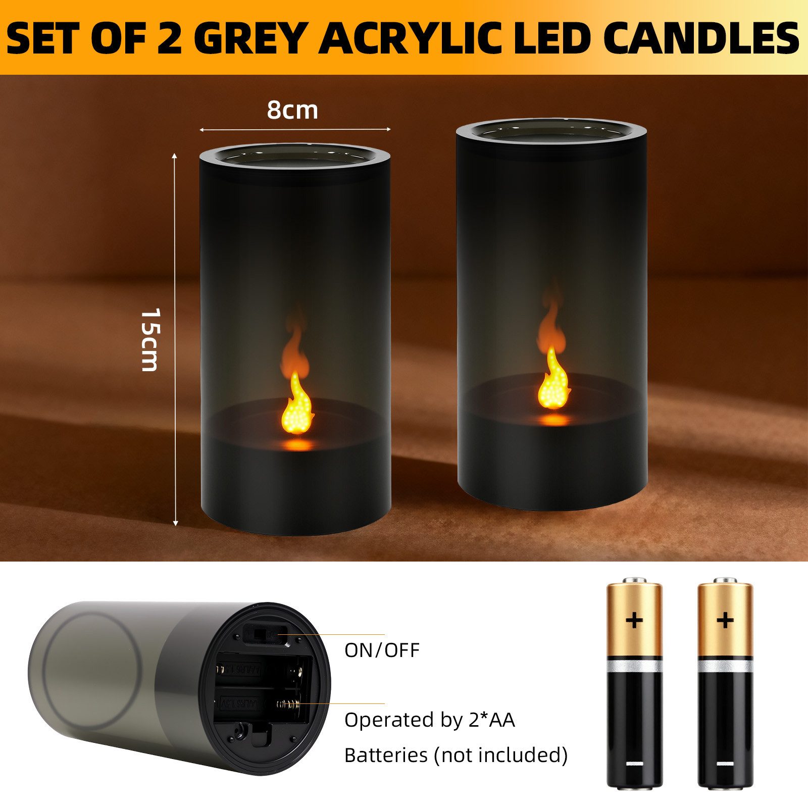 OZAVO LED-Kerze 2er Set Flammenlose LED Kerzen flackernde Flammenkerze, Dekorative Kerzen für Zimmer, Partys und Weihnachtsdekoration