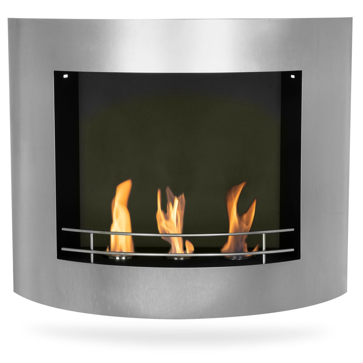 Moritz Dekokamin Edelstahl Bio-Ethanol Wandkamin, 84 cm x 67 cm x 26,5, Feuerstelle Ethanolbrenner Glasfeuer