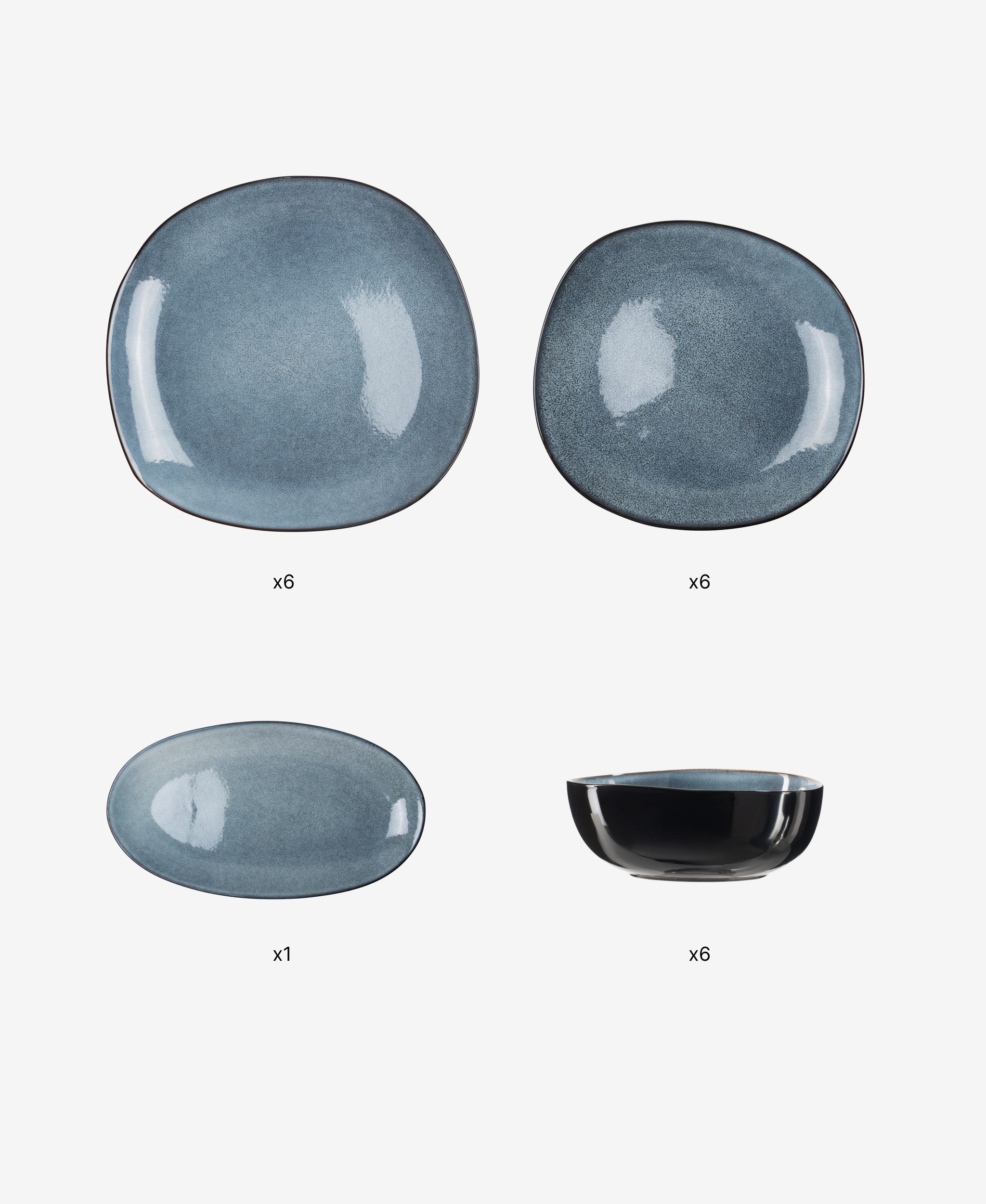 GLAMIRA Geschirr-Set Hellblaues Geschirr mit reaktiver Glasur (19-tlg), 6 Personen, Stoneware, reaktiv glasiert