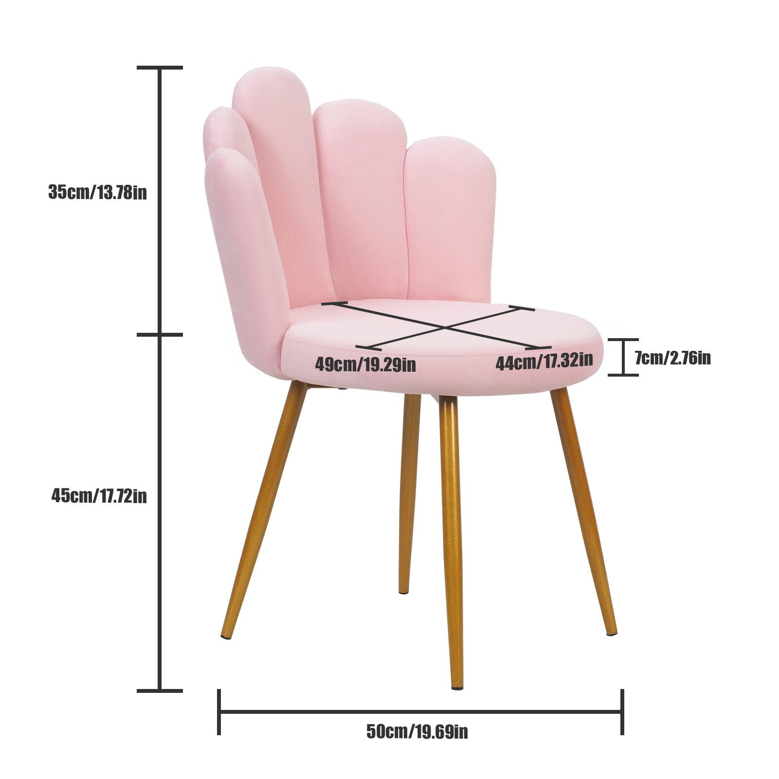 Rutaqian Polsterstuhl Schminktisch Stuhl Mit Rückenlehne, Goldene Metallbeine Bürostuhl, Monderne Schreibtischstuhl Esszimmerstuhl ohne Armlehnen für Heimbüro