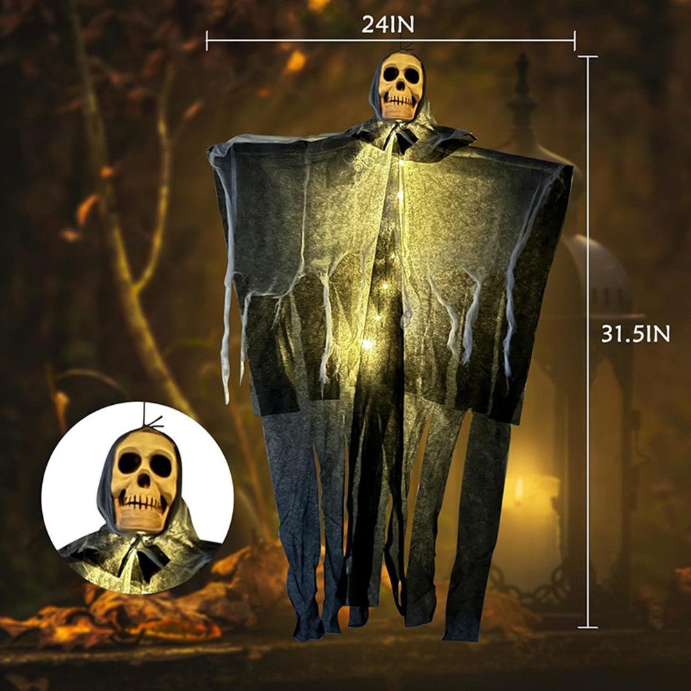 Bomiclss Dekofigur 80CM Outdoor Hängendes Leuchtendes Totenkopf Dekor, für Halloween & Garten – Bild 2 von 5