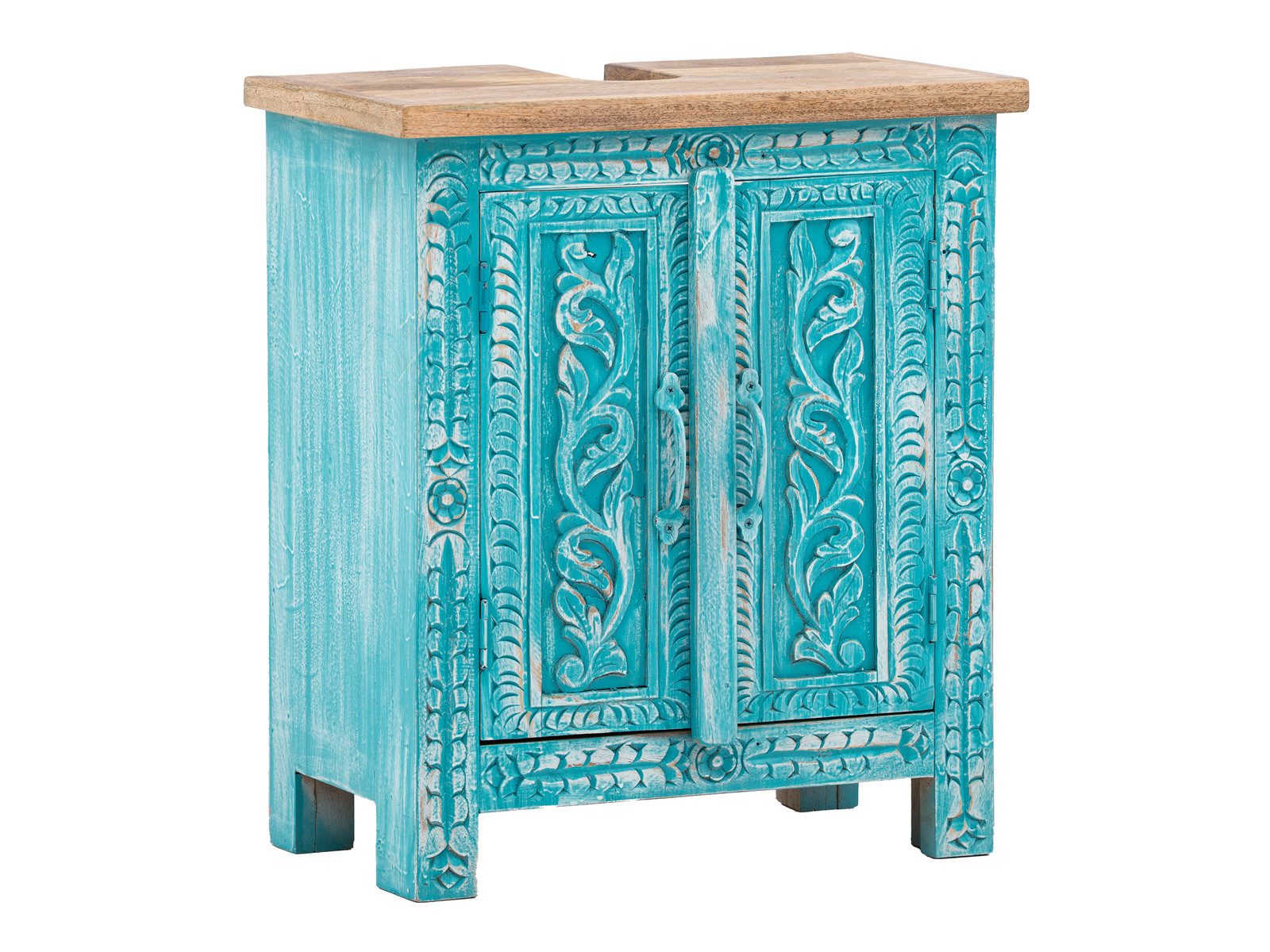 massivum Waschbeckenunterschrank Santa Cruz Massivholz Badschrank blau