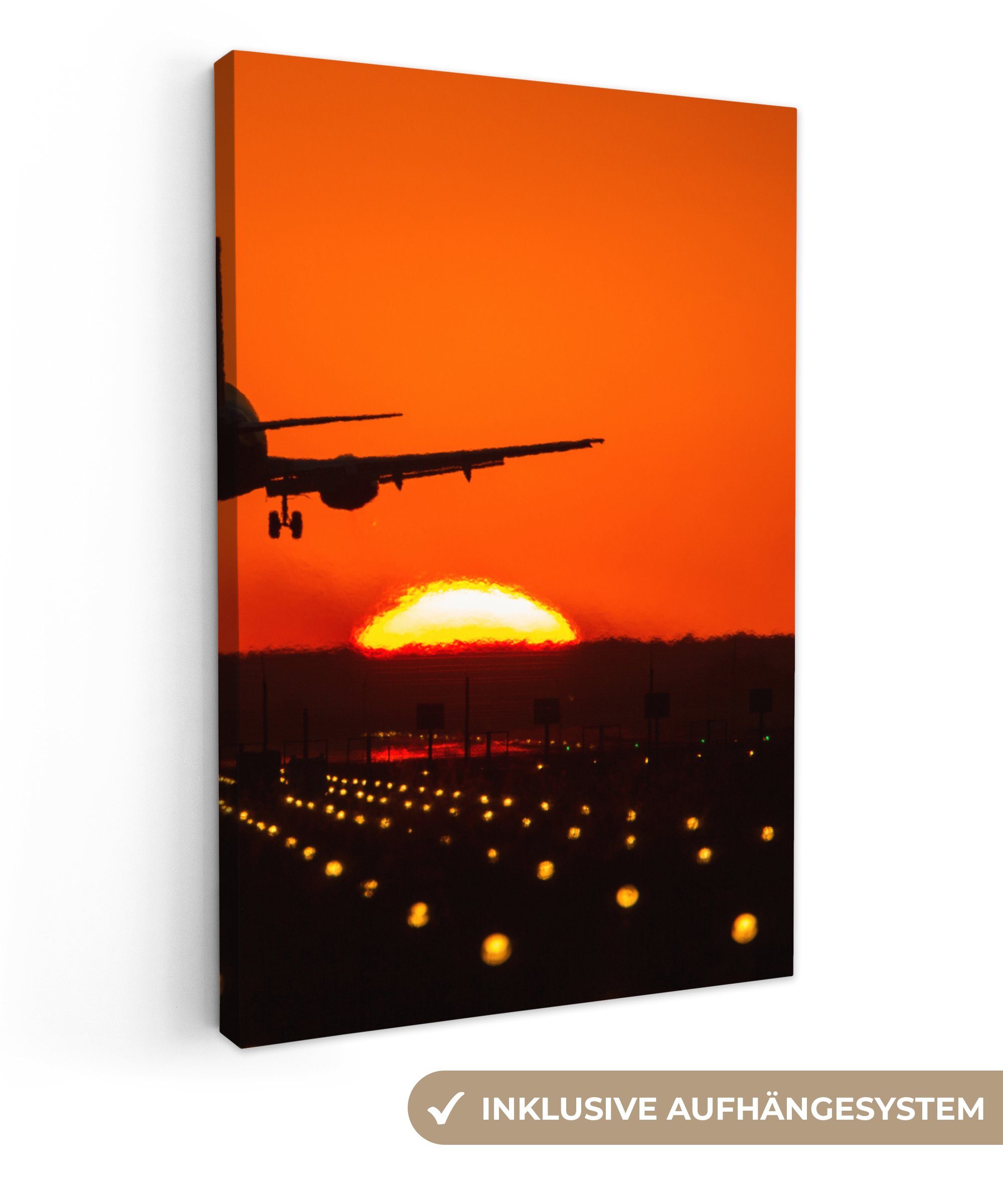 OneMillionCanvasses® Leinwandbild Sonnenuntergang - Flugzeug - günstig online kaufen