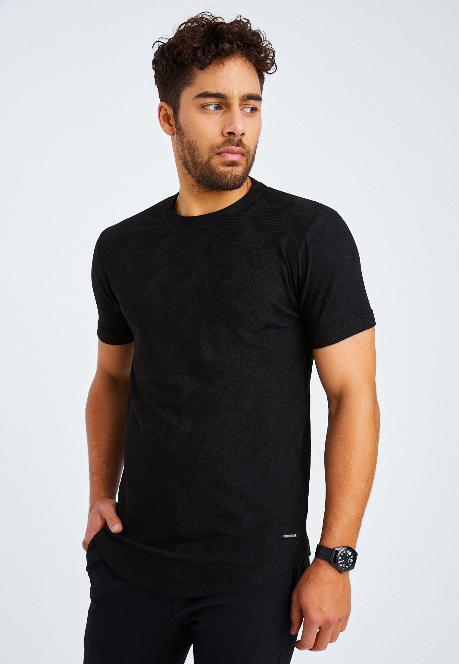 Leif Nelson T-Shirt Herren T-Shirt schwarz Rundhals LN-55585 normal