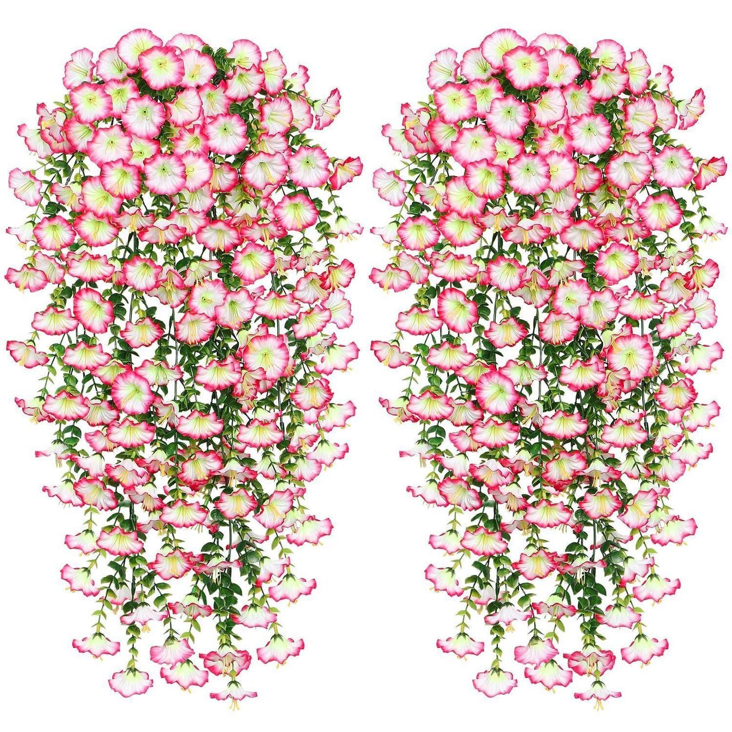 Kunstblume Künstliche Hängepflanzen Petunien Rosa 60cm 2 Stück, LuxusKollektion