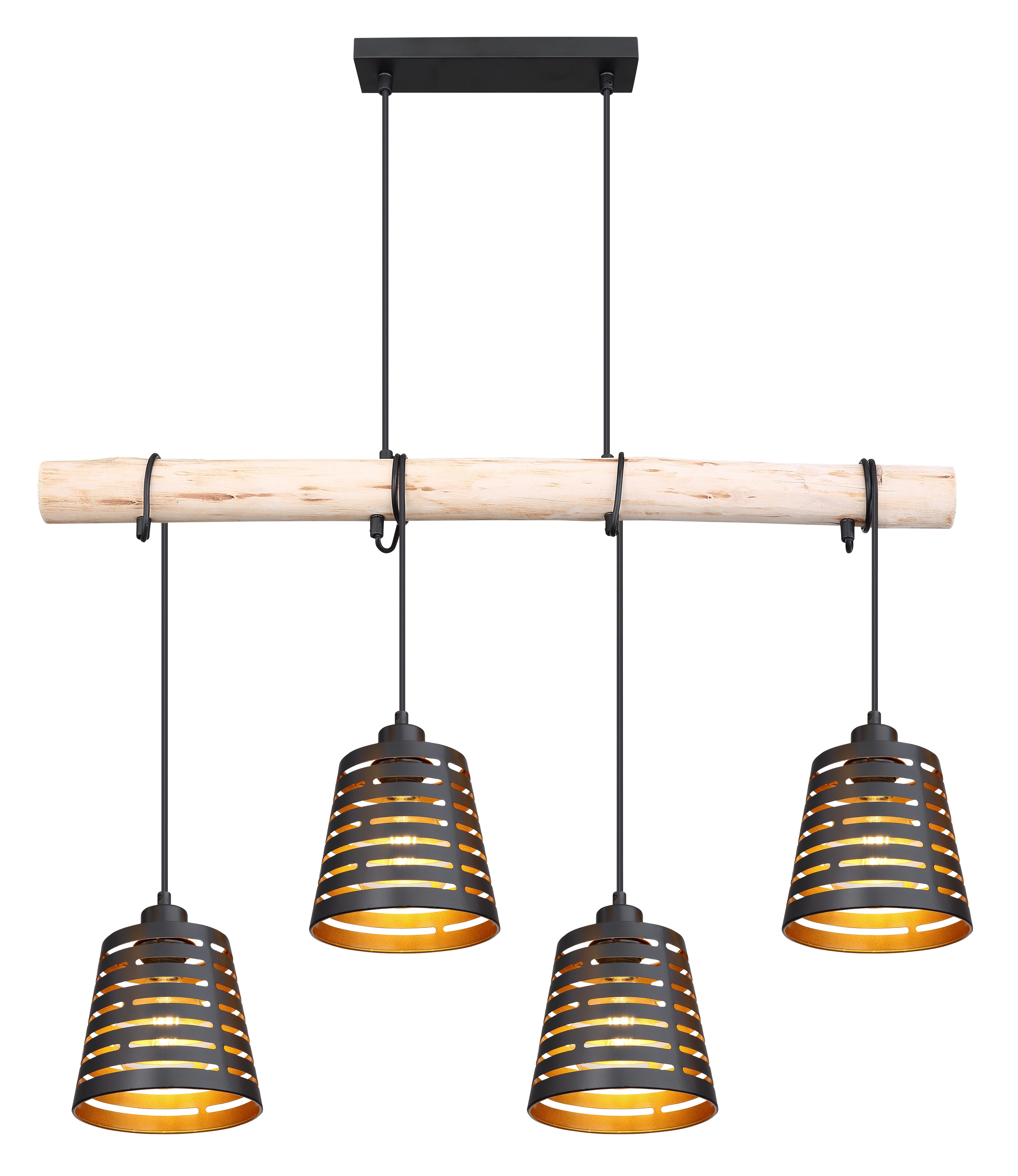 GLOBO LIGHTING Hängeleuchte ABLONA, ohne Leuchtmittel, Hängelampe/Pendelleuchte/Holz/goldfarben/Höhe kürzbar