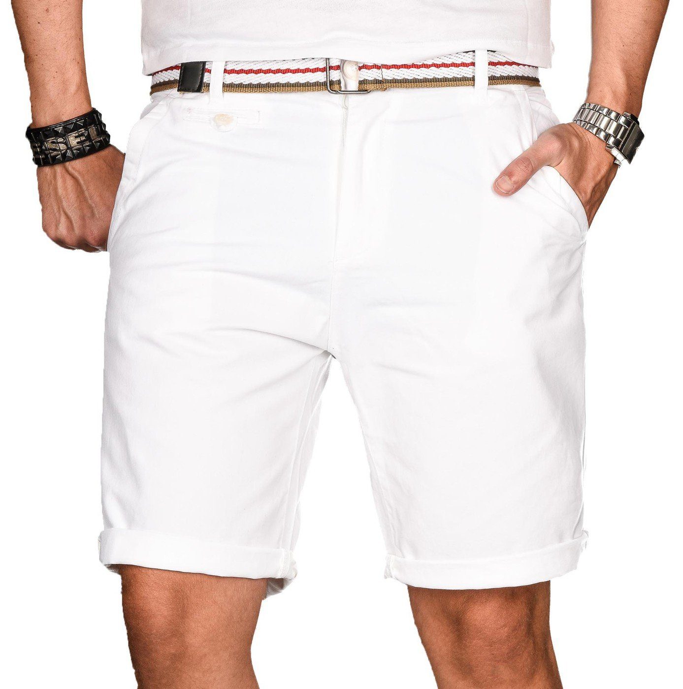 Alessandro Salvarini Shorts Herren mit Gürtel – Baumwoll Shorts Regular Fit Bequeme Sommer Shorts mit Taschen und hohem Komfort