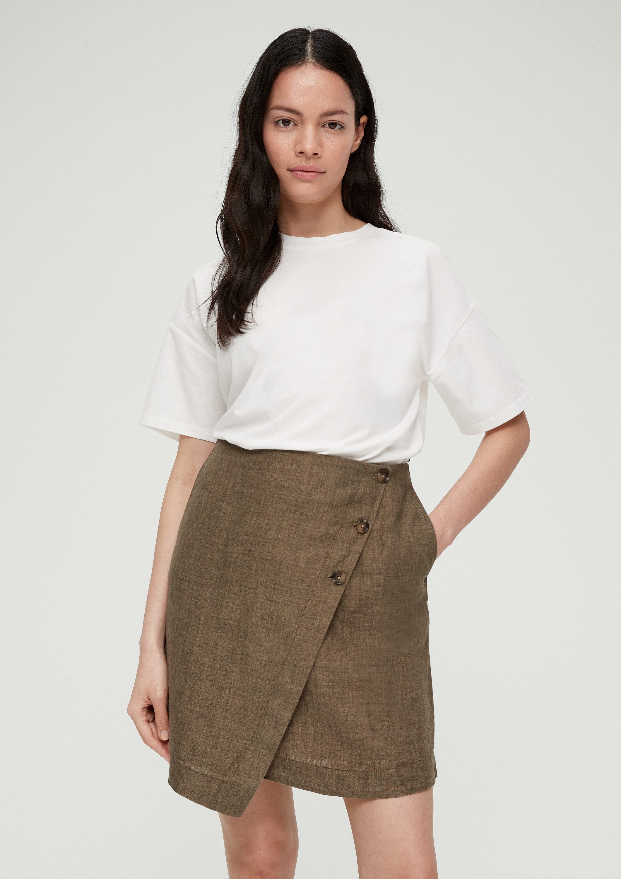 s.Oliver Minirock Rock Leinenrock mit asymmetrischer Knopfleiste im Slim Fit