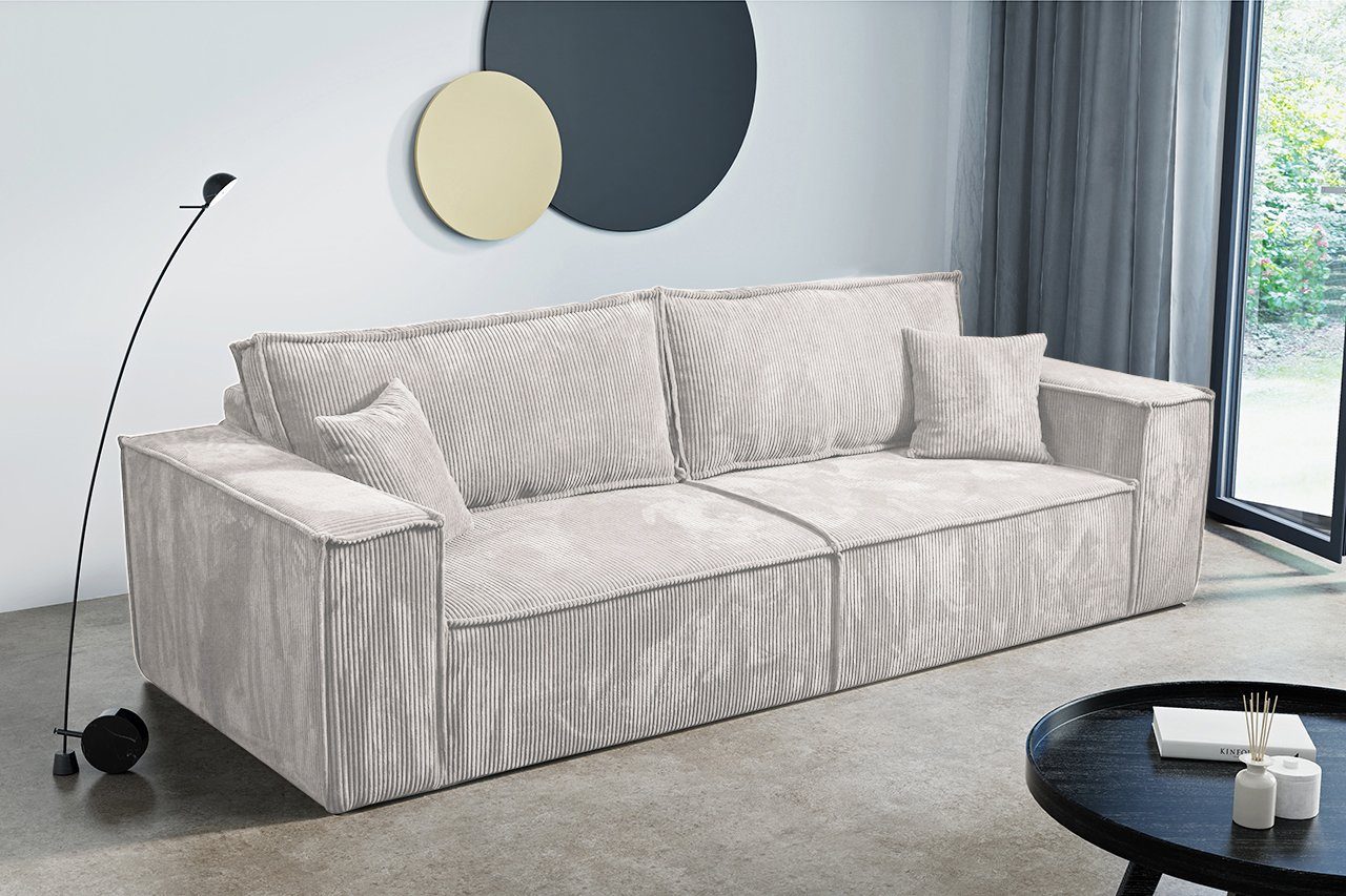 Compleo Schlafsofa MONA mit Bettkasten und Bettfunktion, Cordstoff, 3-Sitzer Sofa, Breite: 255 cm