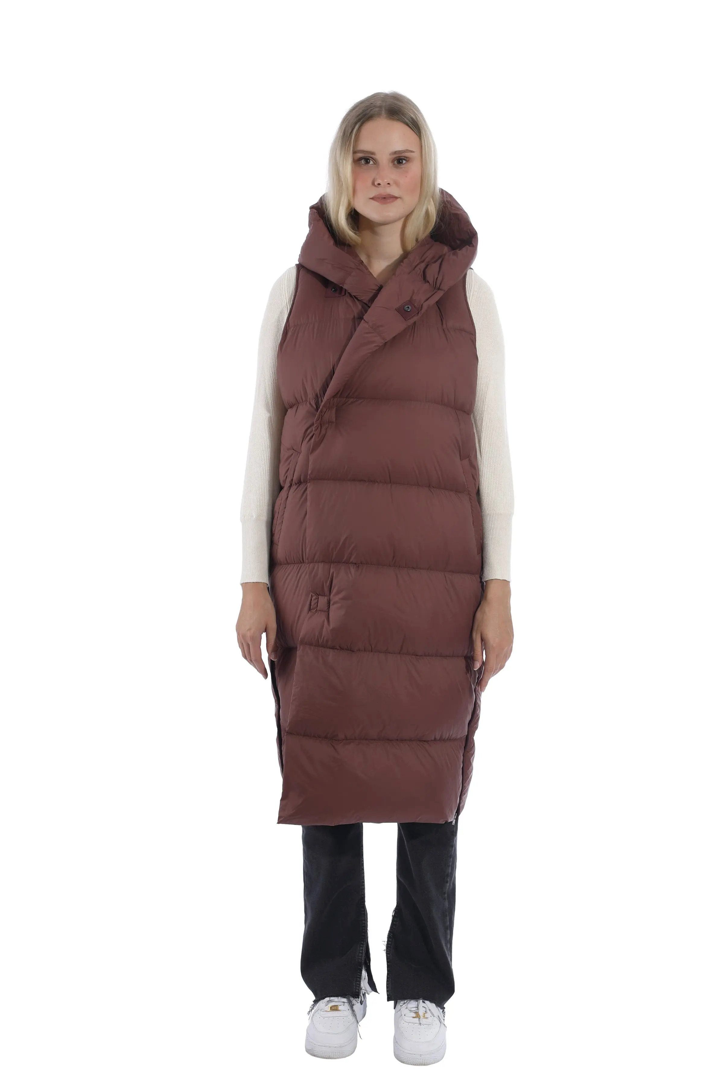 JNBY Daunenweste Damen lange Daunenweste mit Kapuze Herbst/Winterweste rose günstig online kaufen