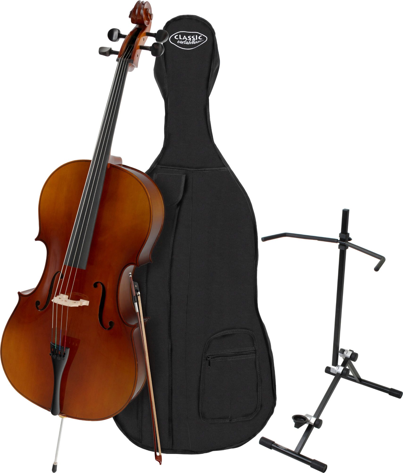 Classic Cantabile Cello Student Cello 4/4 Ständer Set mit Bogen und Tasche, Komplett-Set, 4-St., inkl. Tasche und Bogen, Handgefertigte Qualität