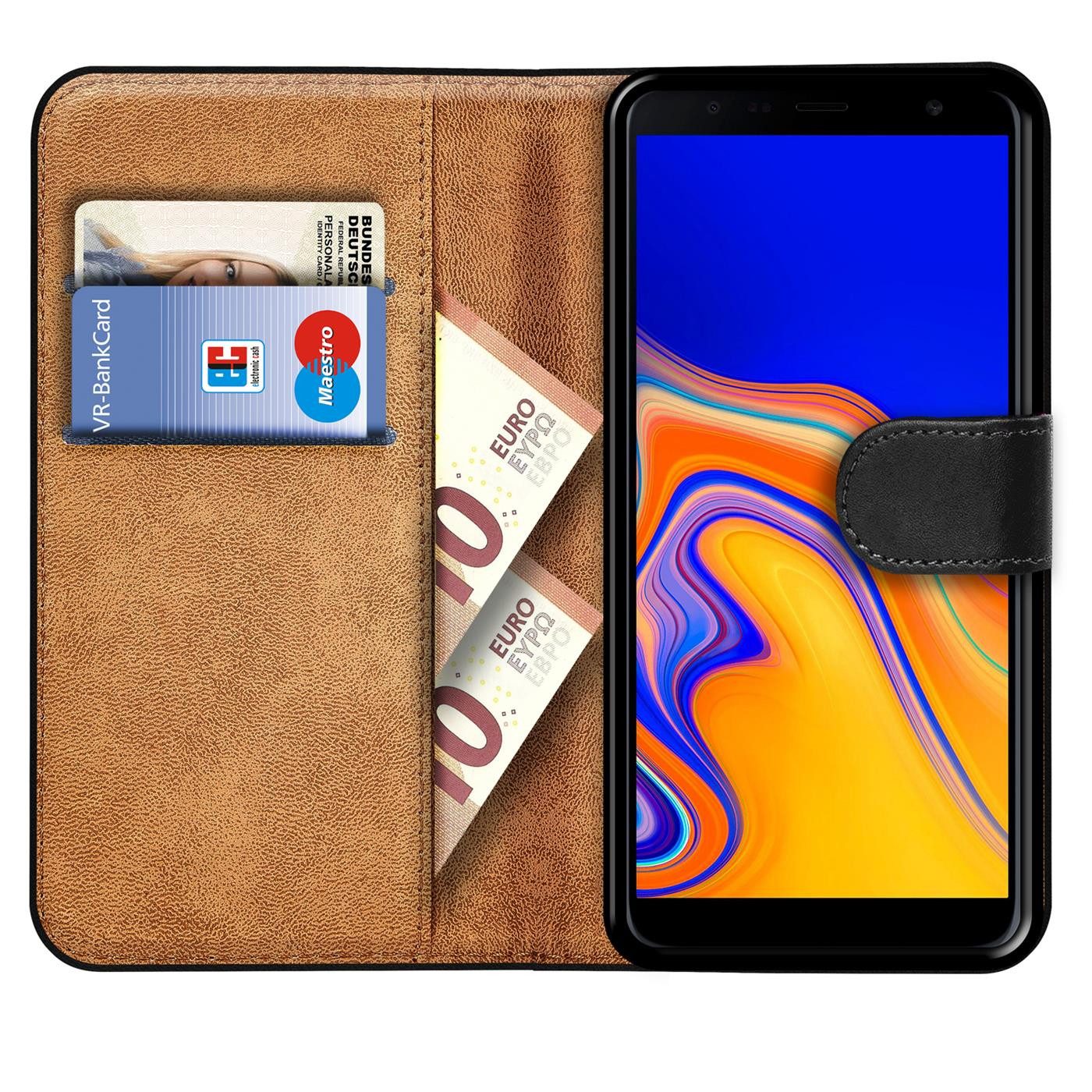 CoolGadget Handyhülle Wallet Klapp Tasche Book Case für Samsung Galaxy J4 Plus 6 Zoll, Hülle Klapphülle Flip Cover Etui Schutzhülle