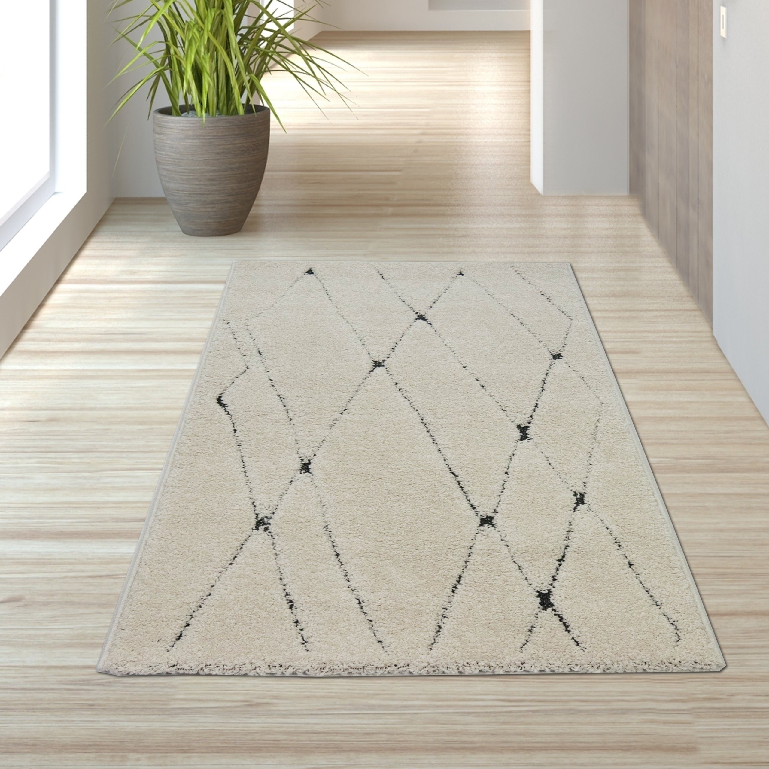 TeppichHome24 Teppich Flauschiger Teppich creme Rauten günstig online kaufen