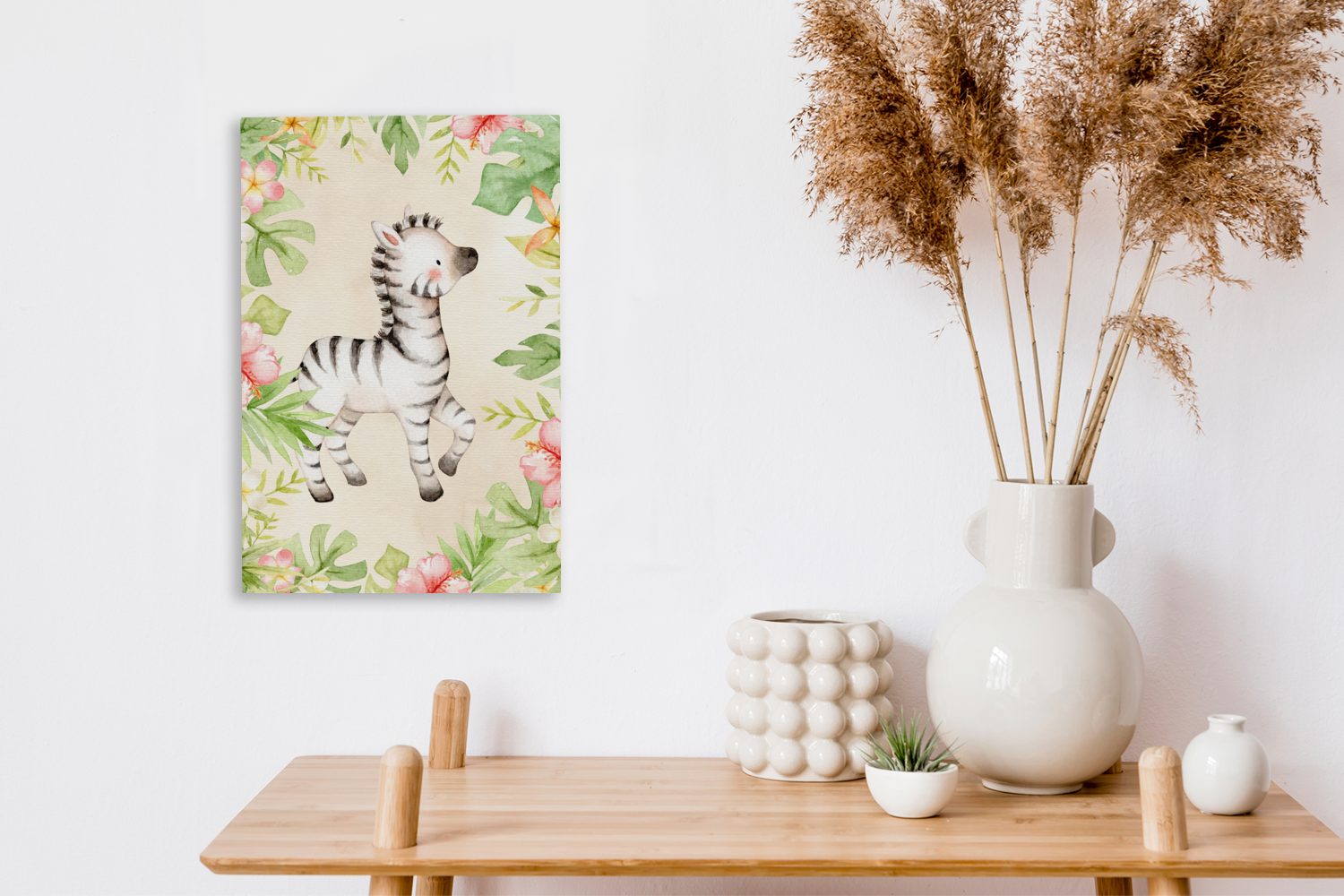 OneMillionCanvasses® Leinwandbild Zebra - bespannt - fertig Zackenaufhänger, St), (1 20x30 Aquarell, inkl. Gemälde, Dschungel cm Leinwandbild