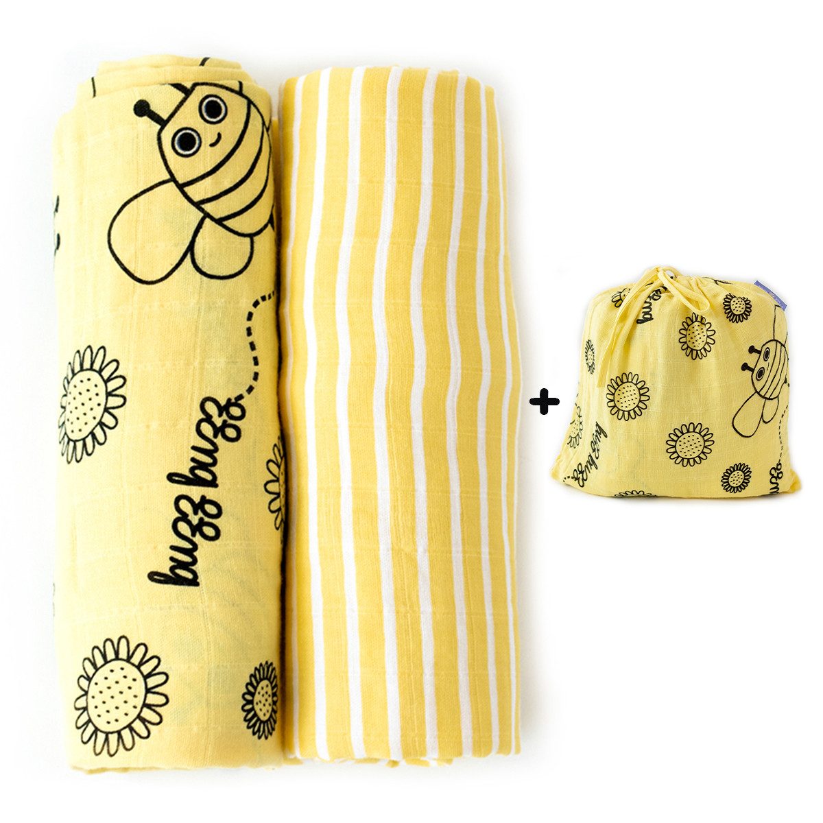 Babydecke Milk&Moo Buzzy Bee Musselin Wickeldecke 2er-Set, MILK&MOO