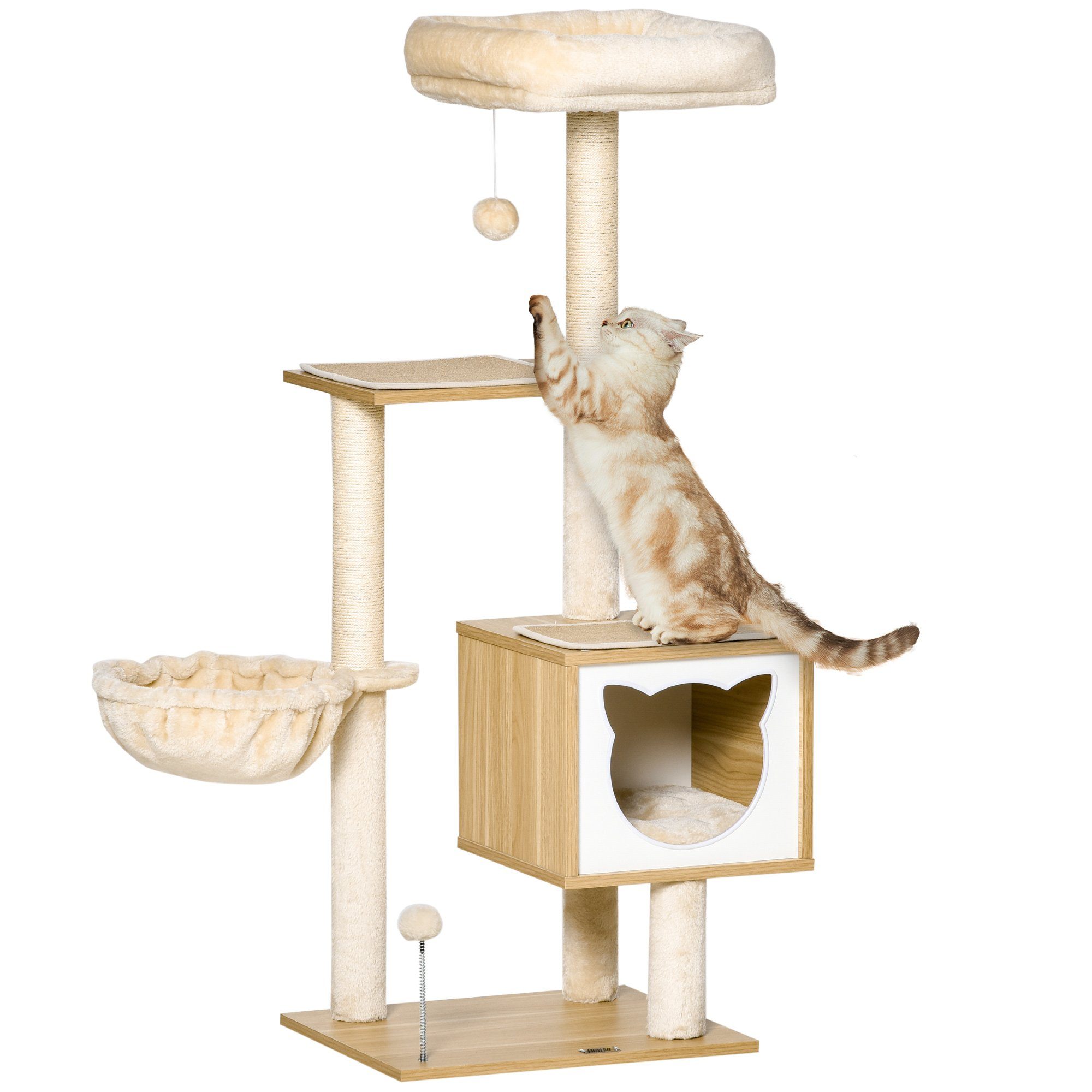 Kratzbaum Katzenbaum mit Katzenhöhle Katzenkratzbaum Spanplatte Sisal Beige