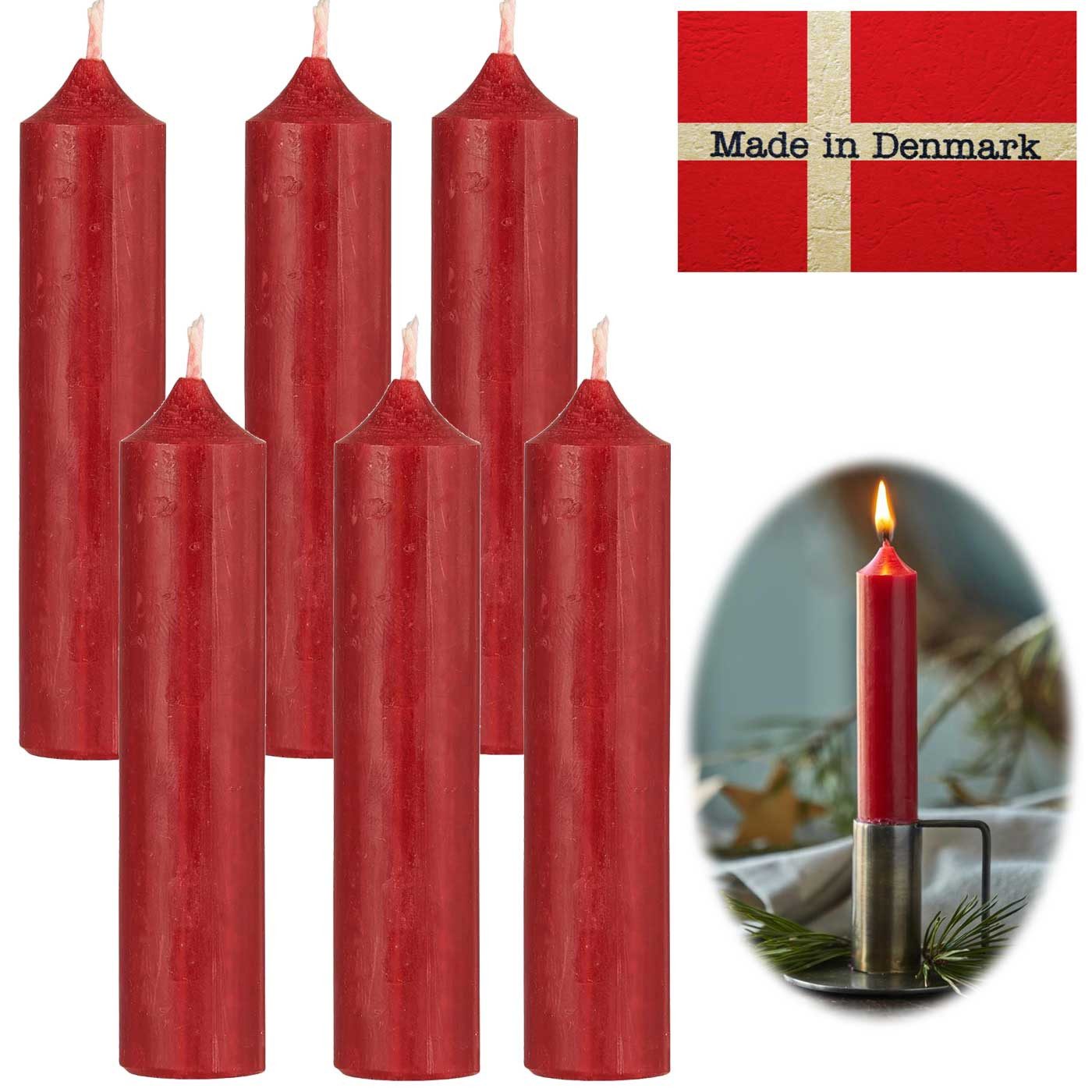 LS-LebenStil Tafelkerze Exklusive Stabkerzen Ribe Rustik 6´er Set Rot 11x2,2cm Made in Denmark (Spitzkerzen Tafelkerzen für die perfekte Tischdeko Hochzeit Taufe Advent Weihnachten Unparfümiert, 6-tlg)