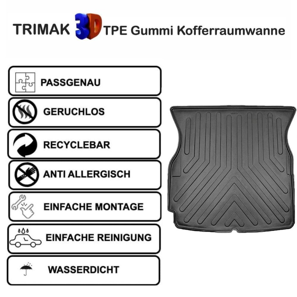 Trimak Passform-Fußmatten Oder Kofferraumwanne Oder Set kompatibel mit Tesla Model X 5 Sitzer, Tesla Model X 5 Sitzer ab 2015 Kofferraummatte TPE Antirutschmatte